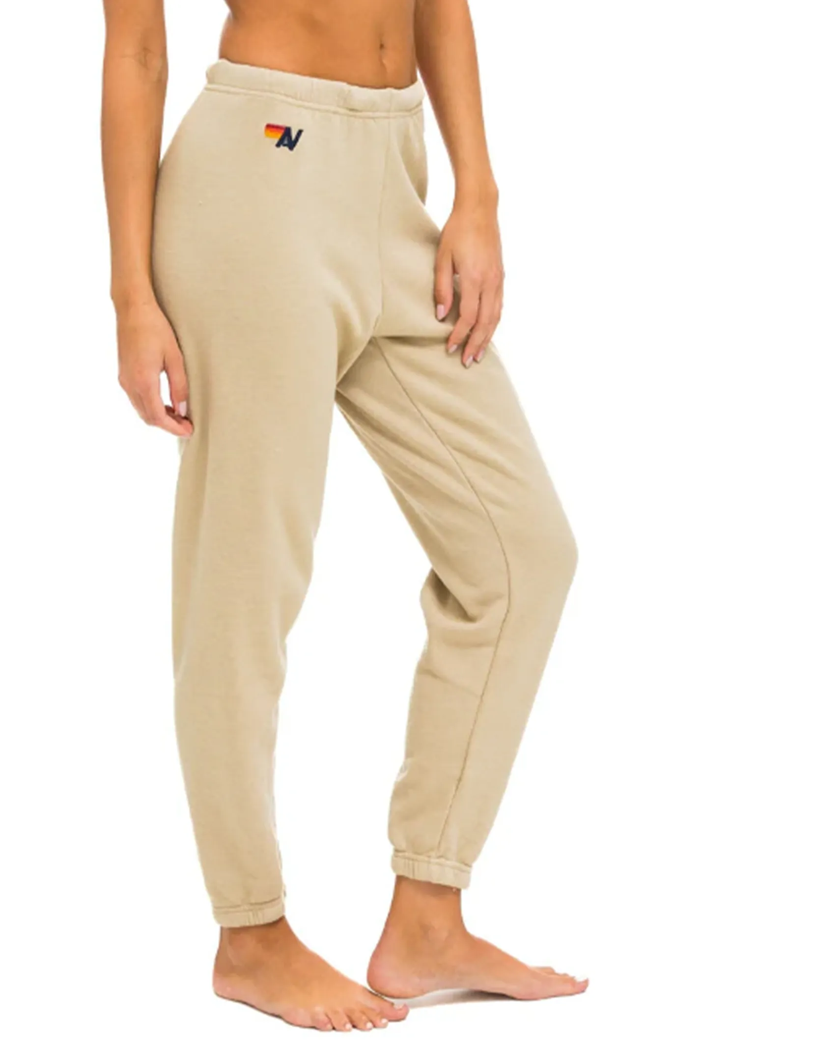 5 Stripe Sweatpants, Sand/Pink Green stain guard Non Restrictive Fit