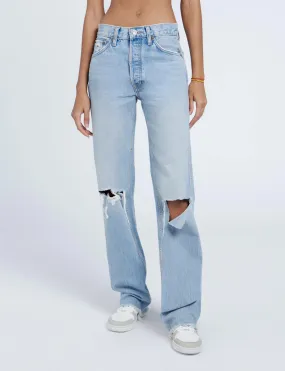 90s Distressed High Rise Loose Fit, Breezy Indigo Laser Cut Edges Everyday Fashion Lover