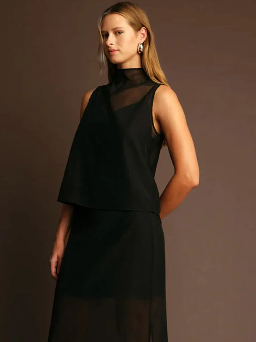 HUGH SHEER TOP - BLACK WaffleWeave Thermal Regulating Design