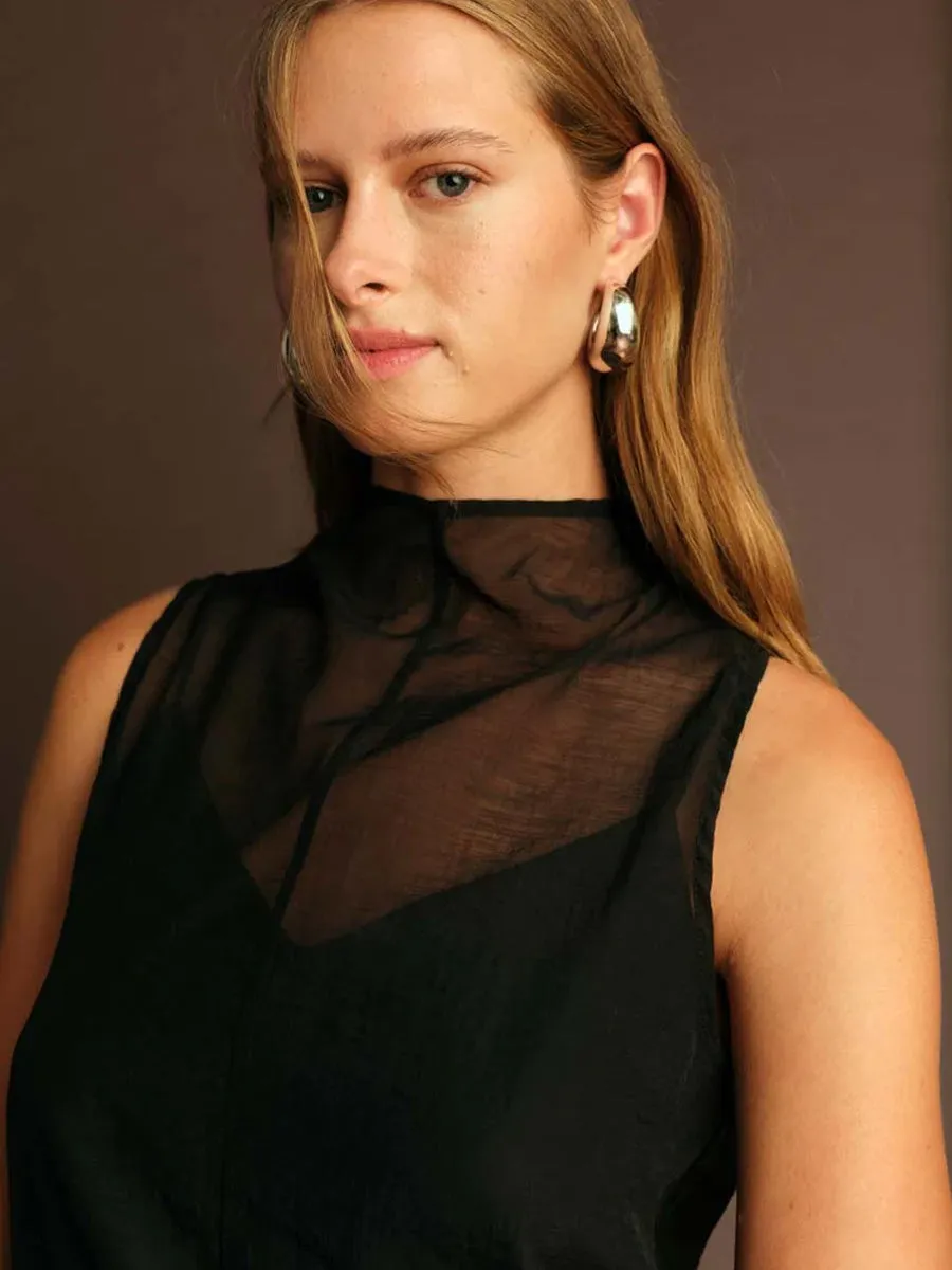 Fitted Blouse Simple Dress HUGH SHEER TOP - BLACK