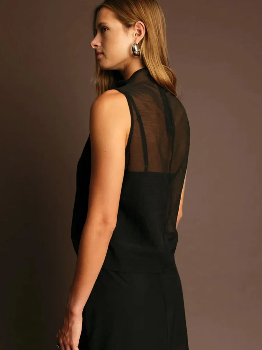 Flexible Knit Fabric Smooth Interior Lining HUGH SHEER TOP - BLACK