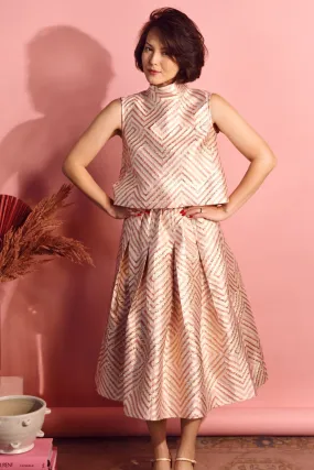 Dark wash SAMPLE - Polly Party Skirt - Blush Geometric Brocade