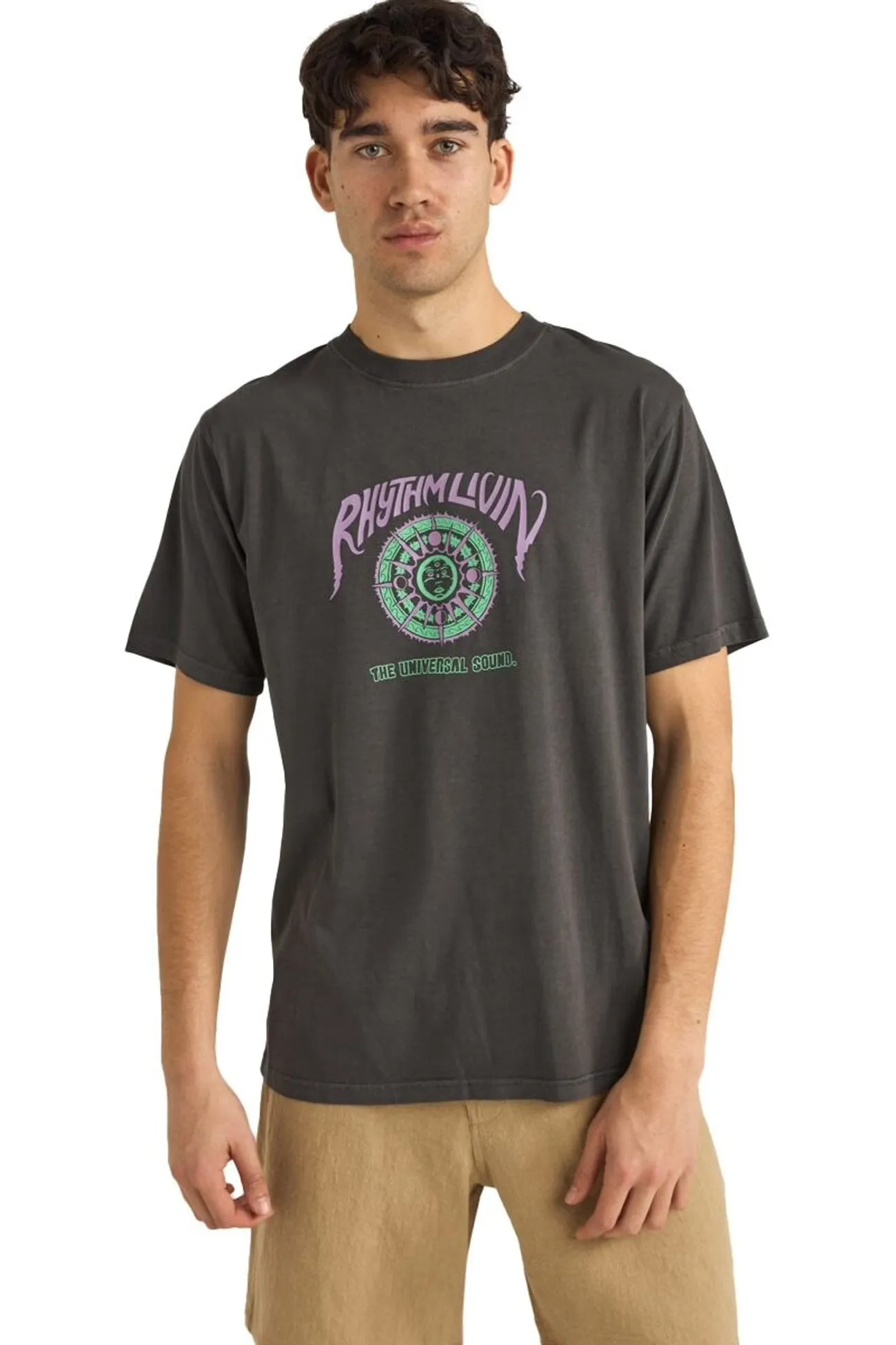 Universal Sound Vintage Short Sleeve T-Shirt Vintage Black Reinforced Buttonholes EcoCertified