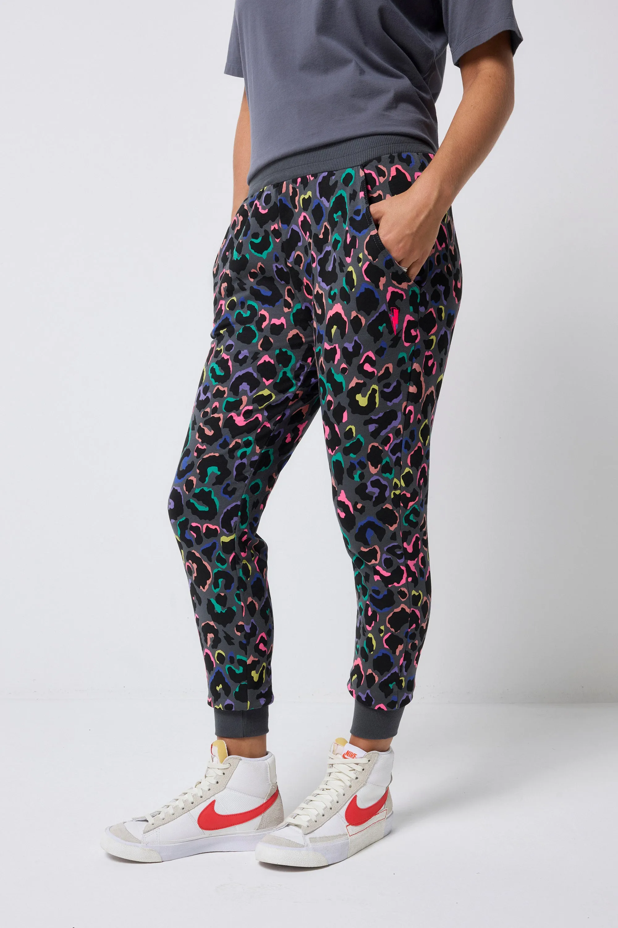 StaticDissipativeFabric Grey with Rainbow Shadow Leopard and Lightning Bolt Cosy Joggers
