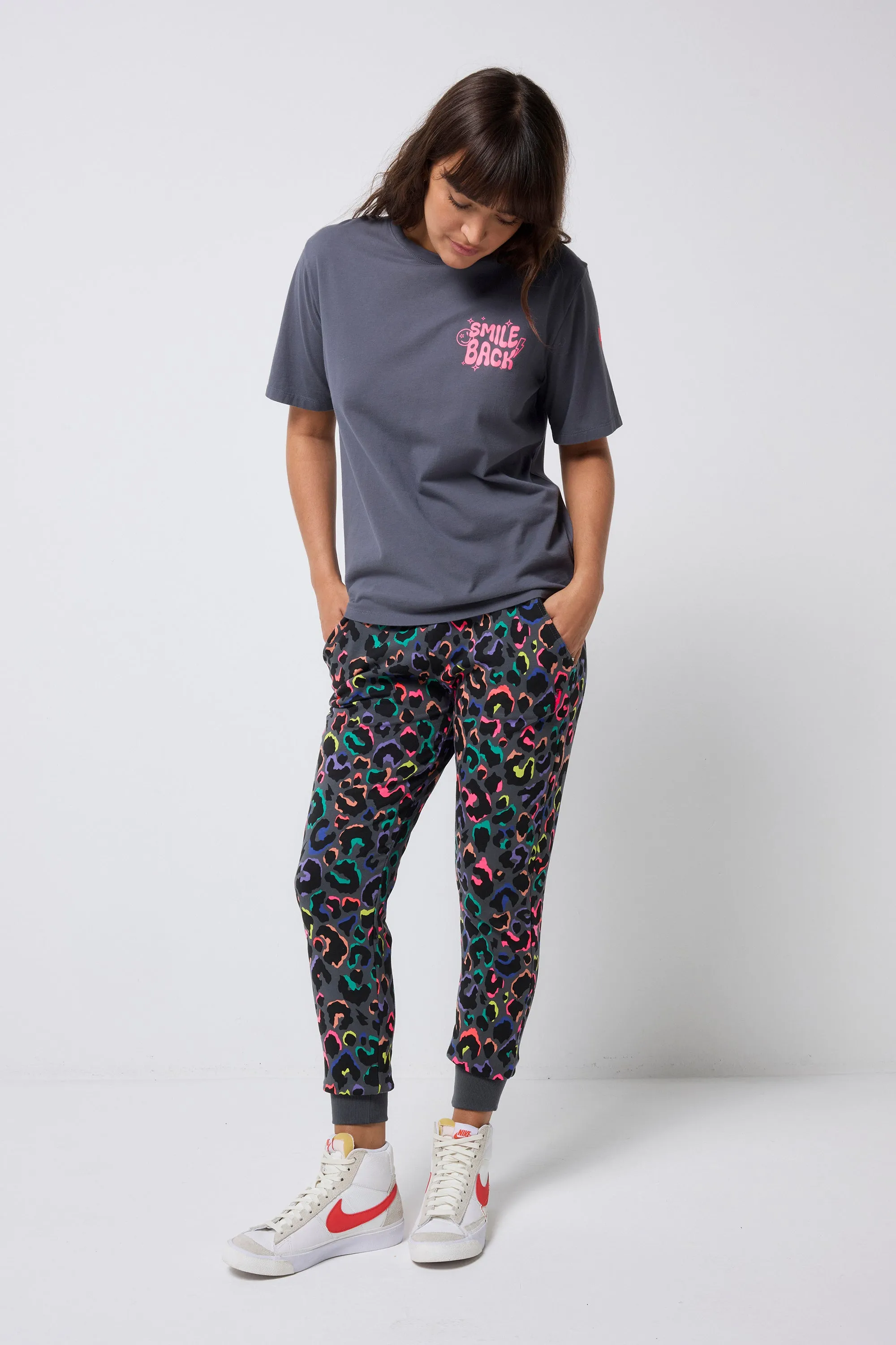 RecycledPolyester Grey with Rainbow Shadow Leopard and Lightning Bolt Cosy Joggers