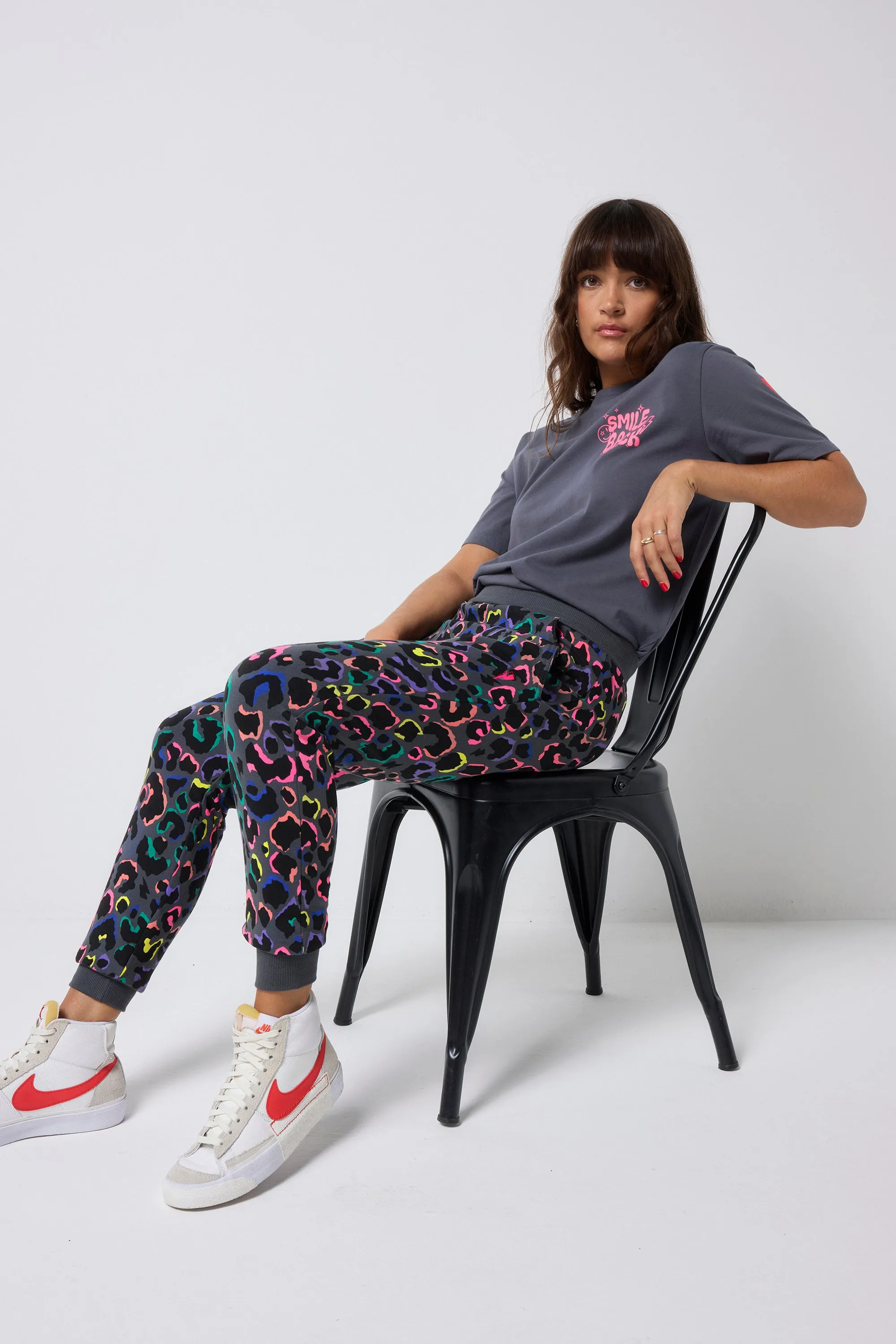 Grey with Rainbow Shadow Leopard and Lightning Bolt Cosy Joggers Relaxed Style
