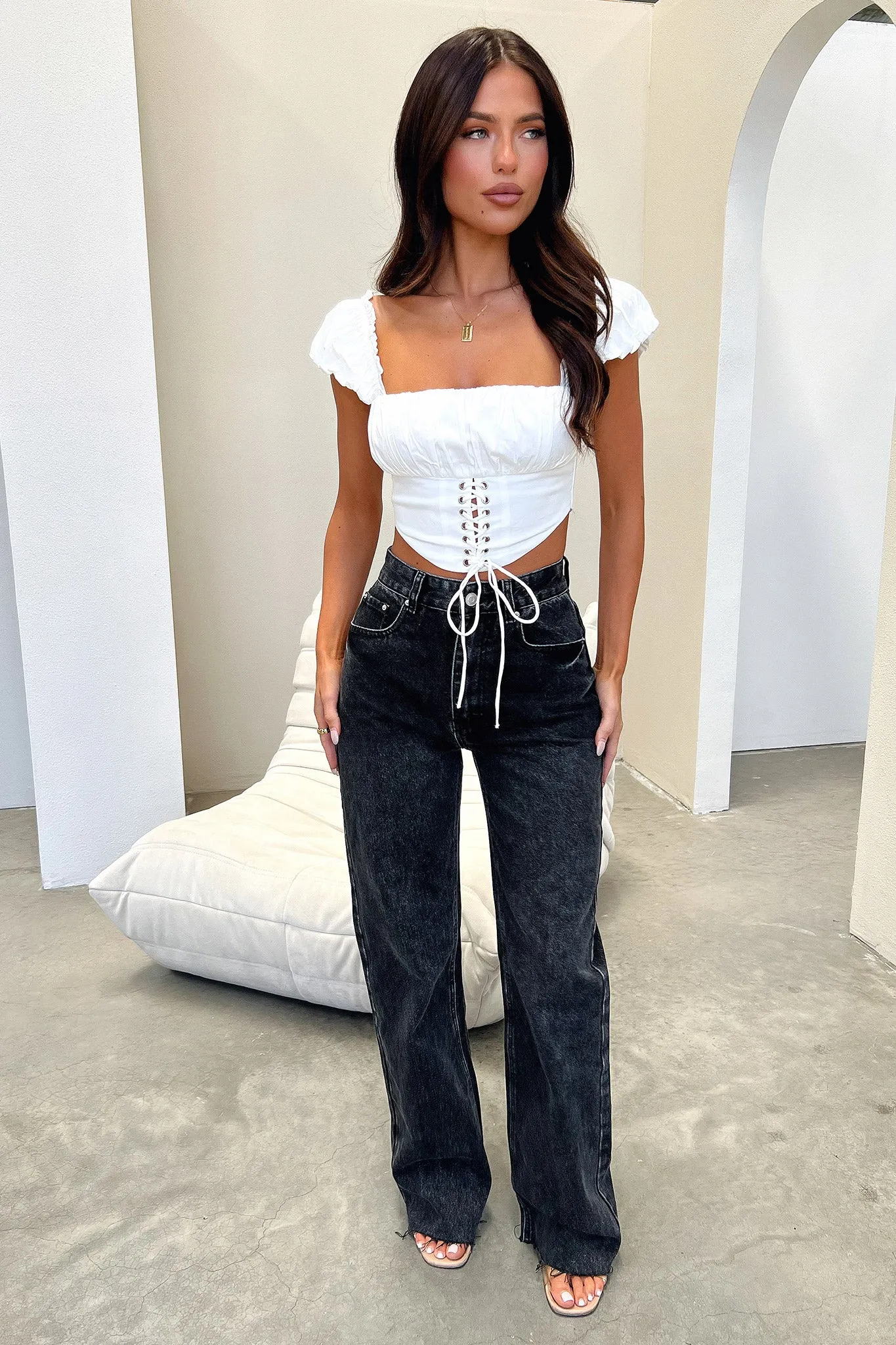 Unisex Look Ace Semi-Wide Leg Denim Jeans - Black