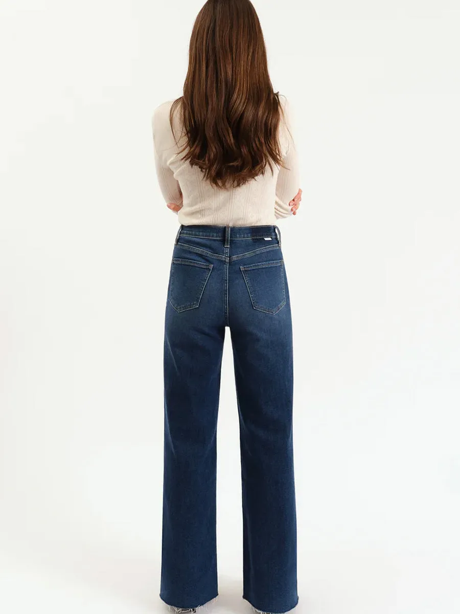 DAZE DENIM FAAR OUT W/OUT SEAMING, HIGH RISE WIDE LEG JEAN - WATERFALL Shape Retention Smart Utility