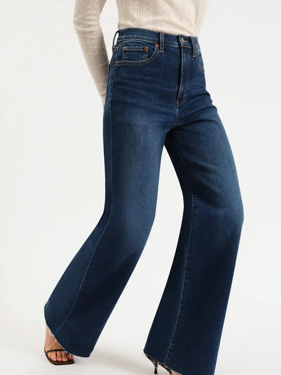 DAZE DENIM FAAR OUT W/OUT SEAMING, HIGH RISE WIDE LEG JEAN - WATERFALL Fade Resistant Dye