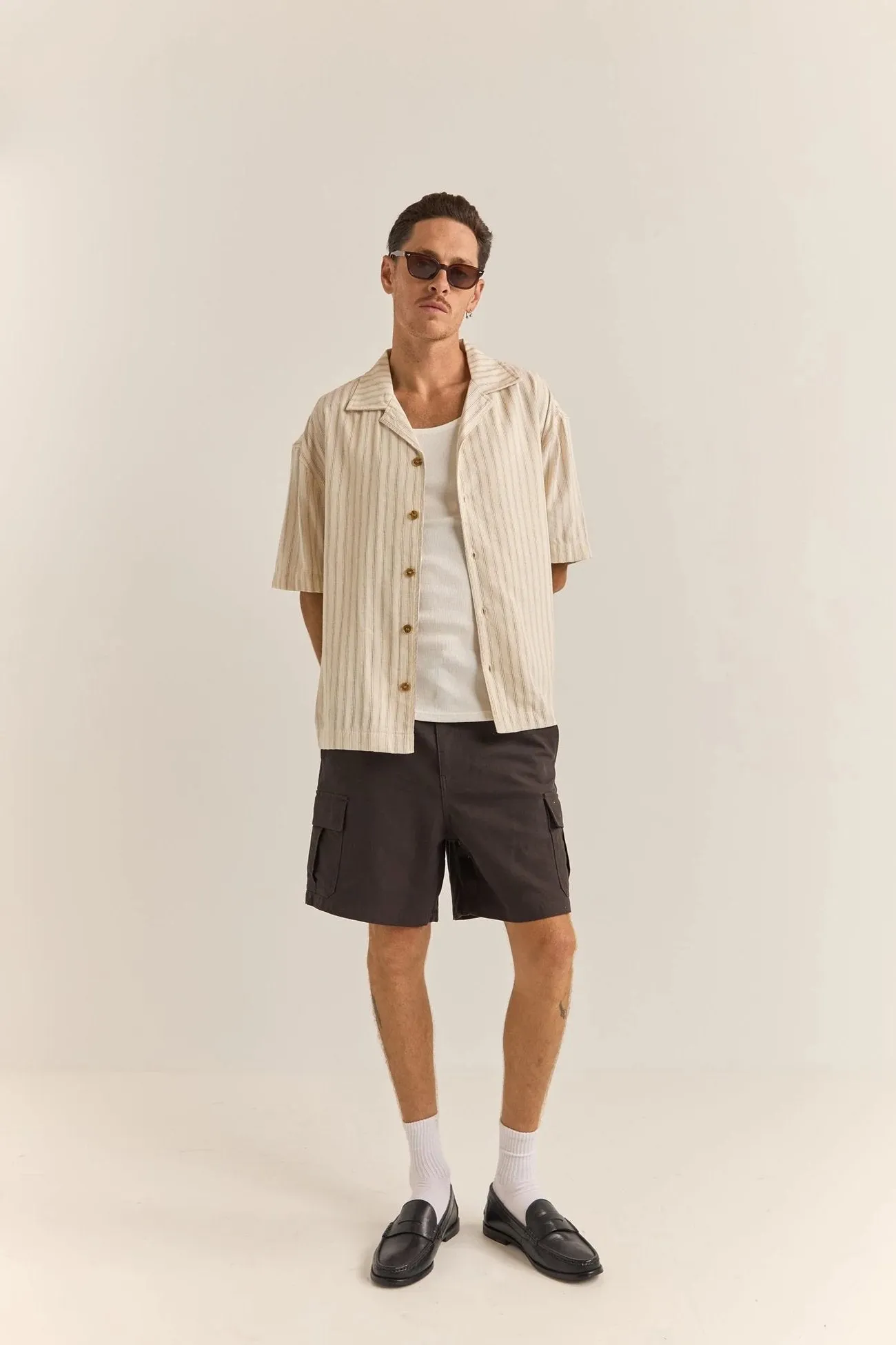 TaglessNecklineComfort Relaxed Stripe Short Sleeve Shirt Natural