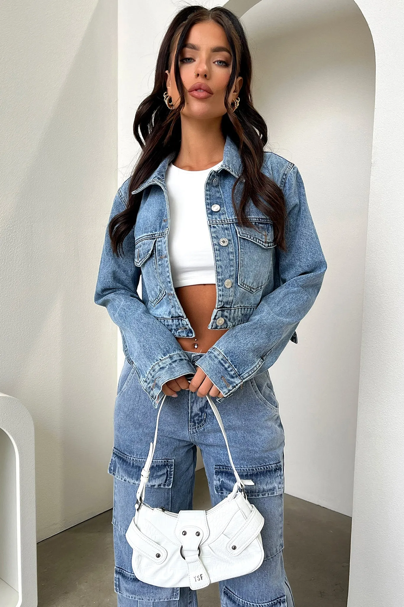 Non Tapered Leg Adalia Mid Rise Wide Leg Jeans - Blue
