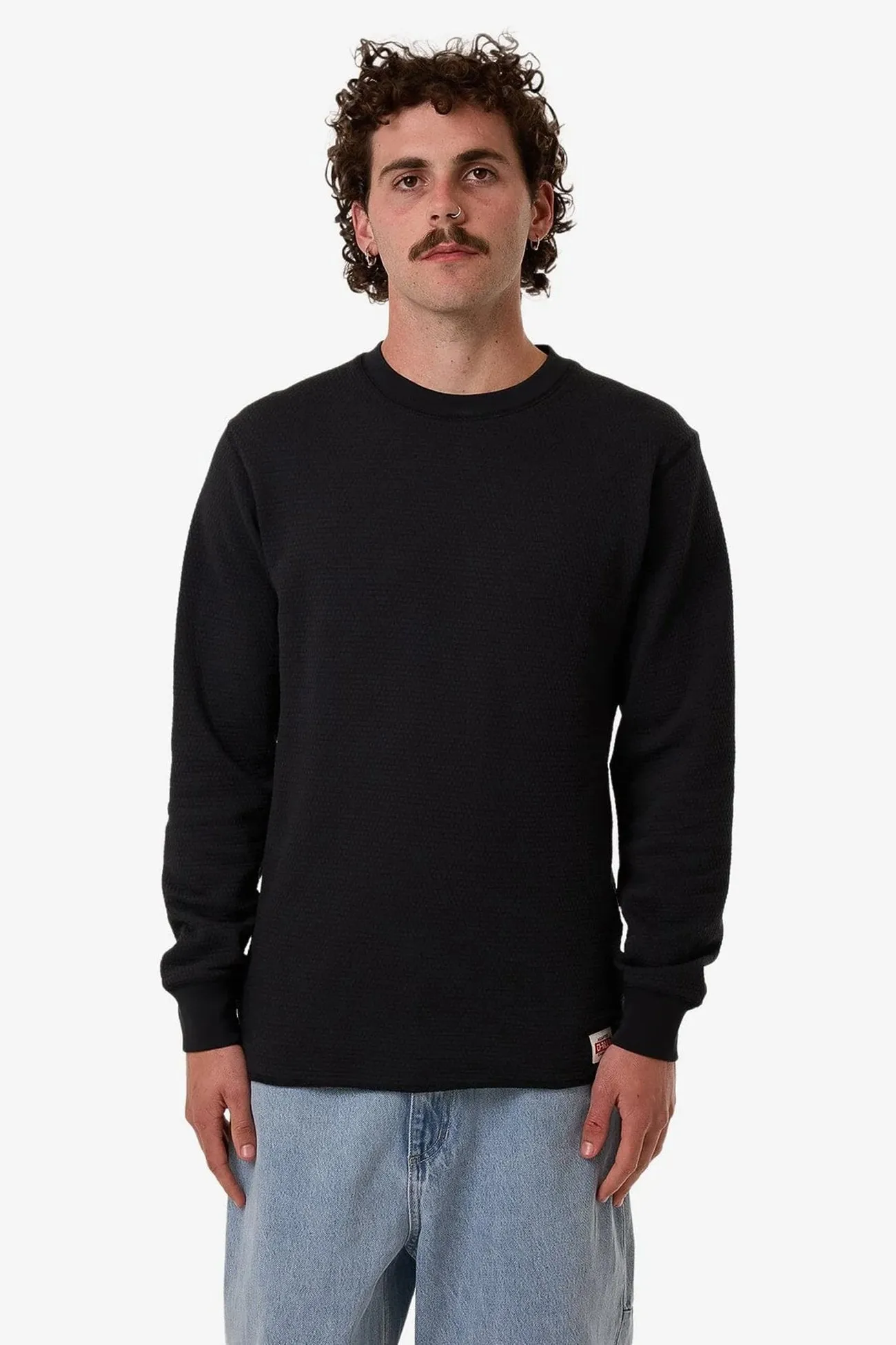 Adapted Waffle Long Sleeve Faded Black MicrofiberBlend