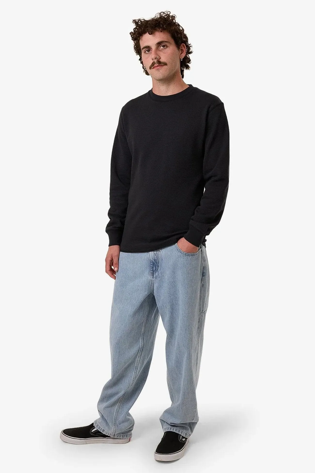 TemperatureRegulating OdorControl Technology Adapted Waffle Long Sleeve Faded Black