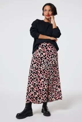Mixed Neutral with Black Shadow Leopard Split Front Skirt Reinforced Pockets