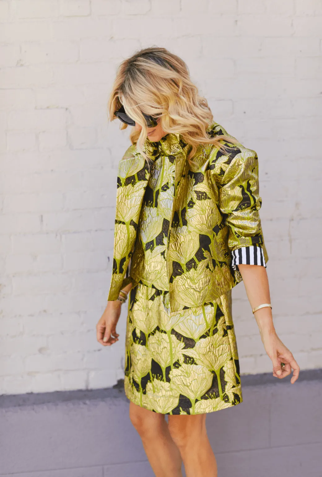Cropped Boyfriend Blazer - Chartreuse and Black Brocade anti static coating Winter Fit