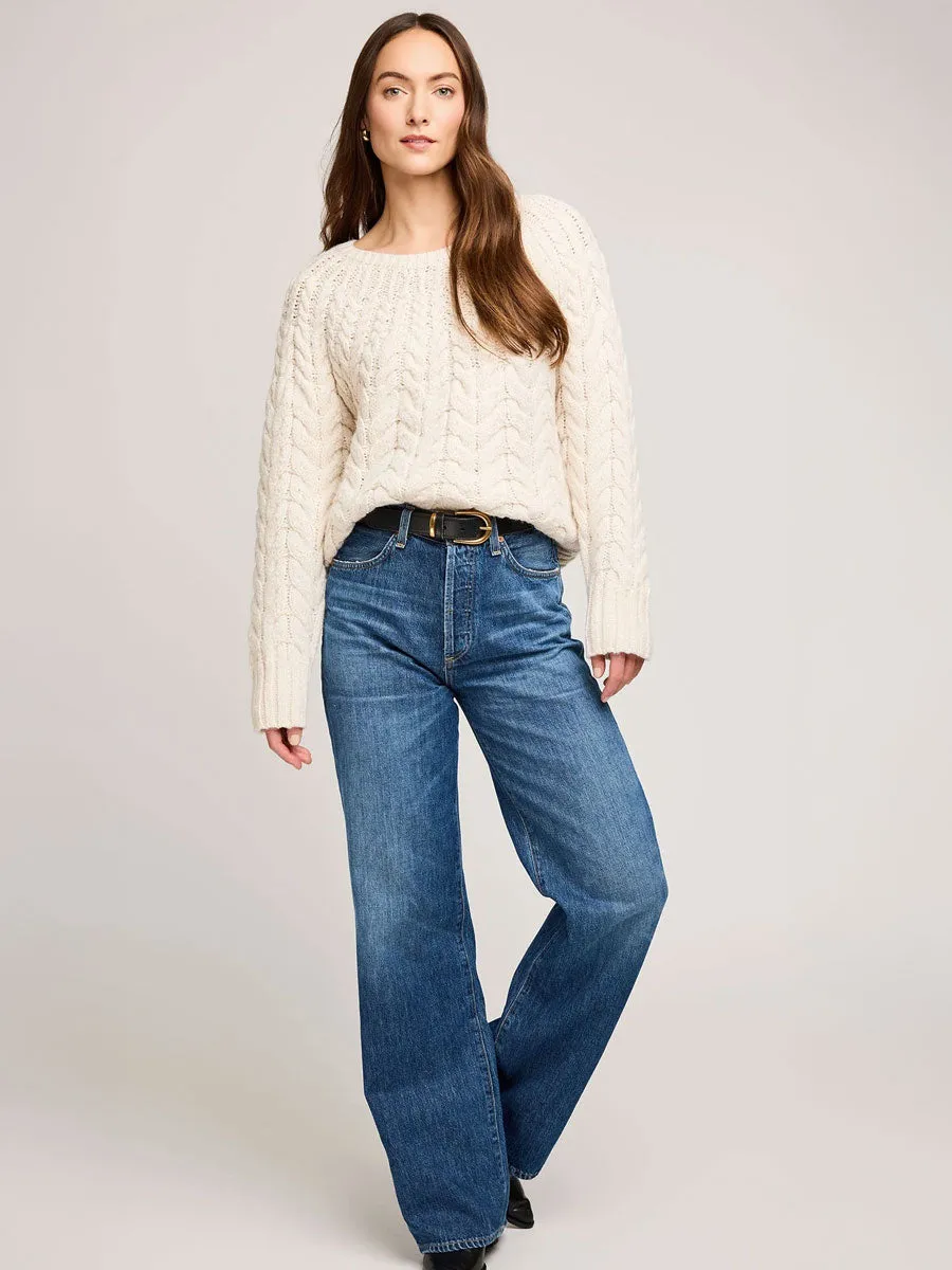 LightweightMaterial Contrast Stitch Detailing LORENZO SWEATER - CREAM