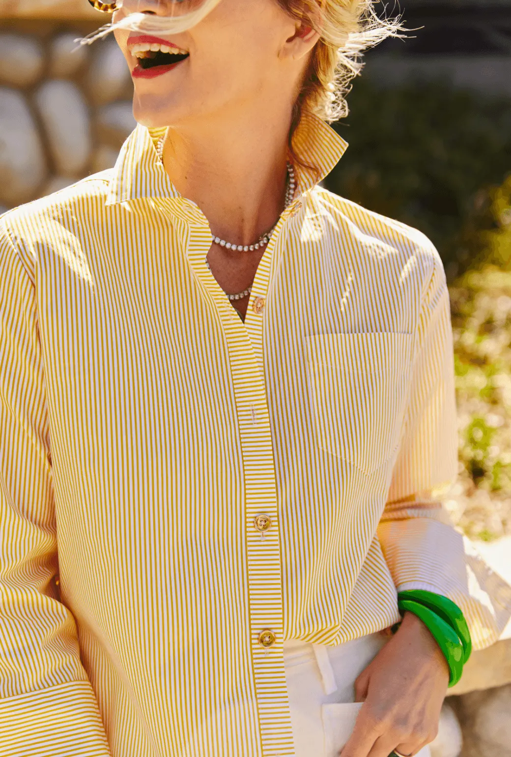 Chic Look Mel Button Down Shirt - Yellow Stripe