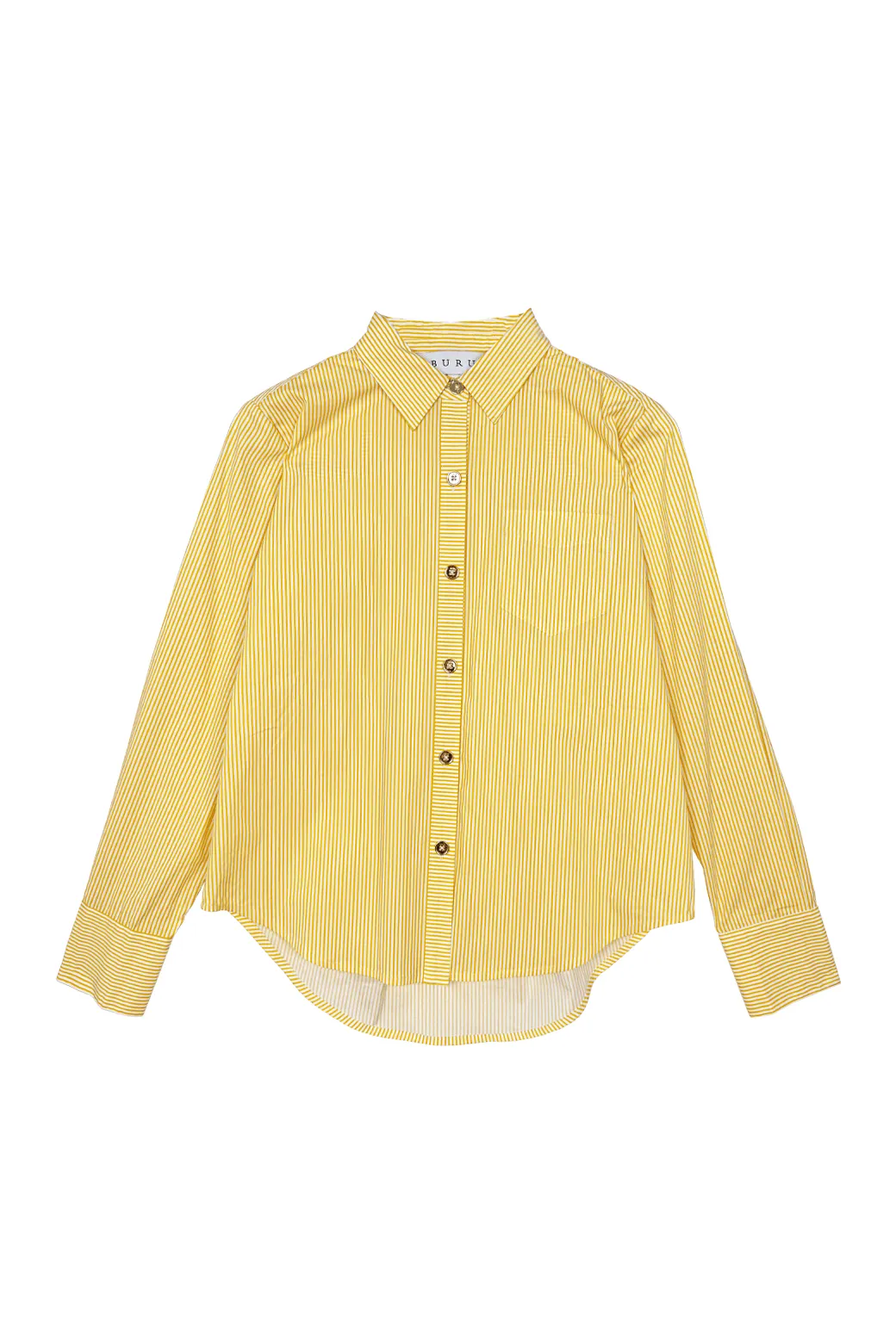 Tagless Labeling DoubleStitched Hemming Mel Button Down Shirt - Yellow Stripe