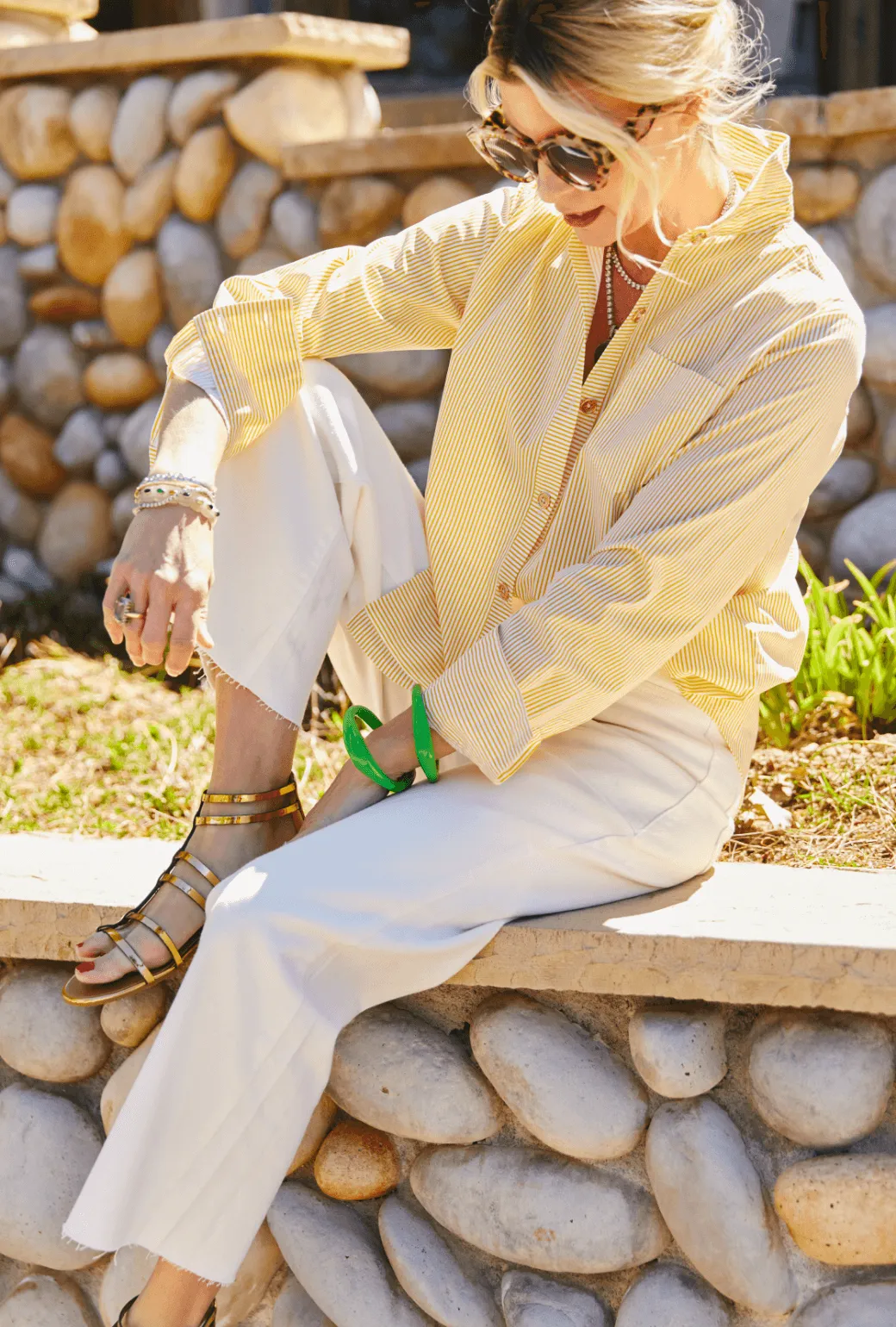 AntiPillingFinish AntiOdor Mel Button Down Shirt - Yellow Stripe