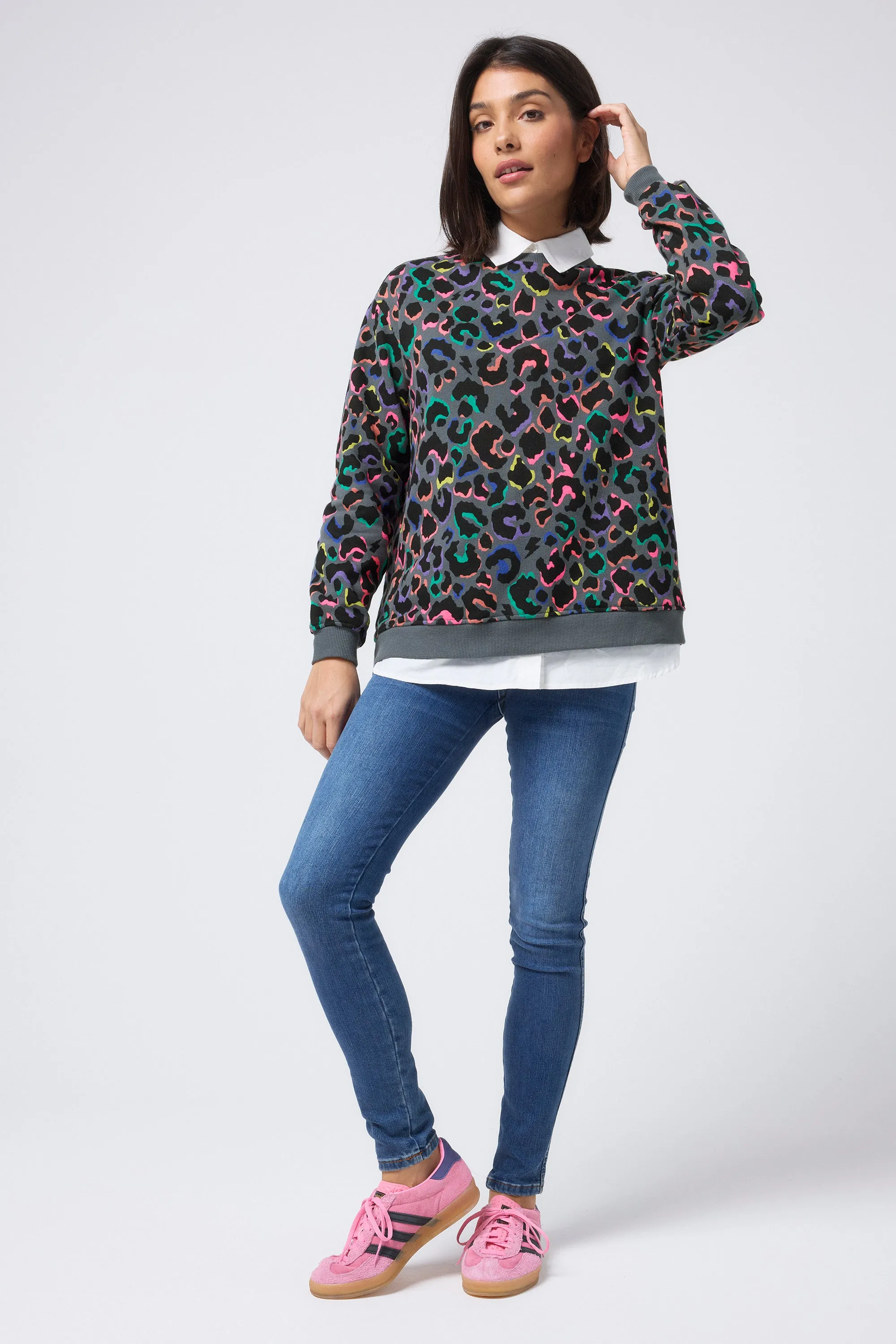 Grey with Rainbow Shadow Leopard Oversized Sweatshirt product ethnic authenticity