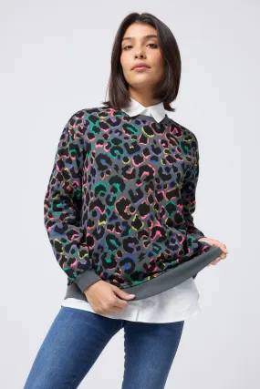durability test Grey with Rainbow Shadow Leopard Oversized Sweatshirt