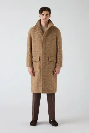 QuiltedPattern Nelson Tweed Raglan Coat - Cream/Camel