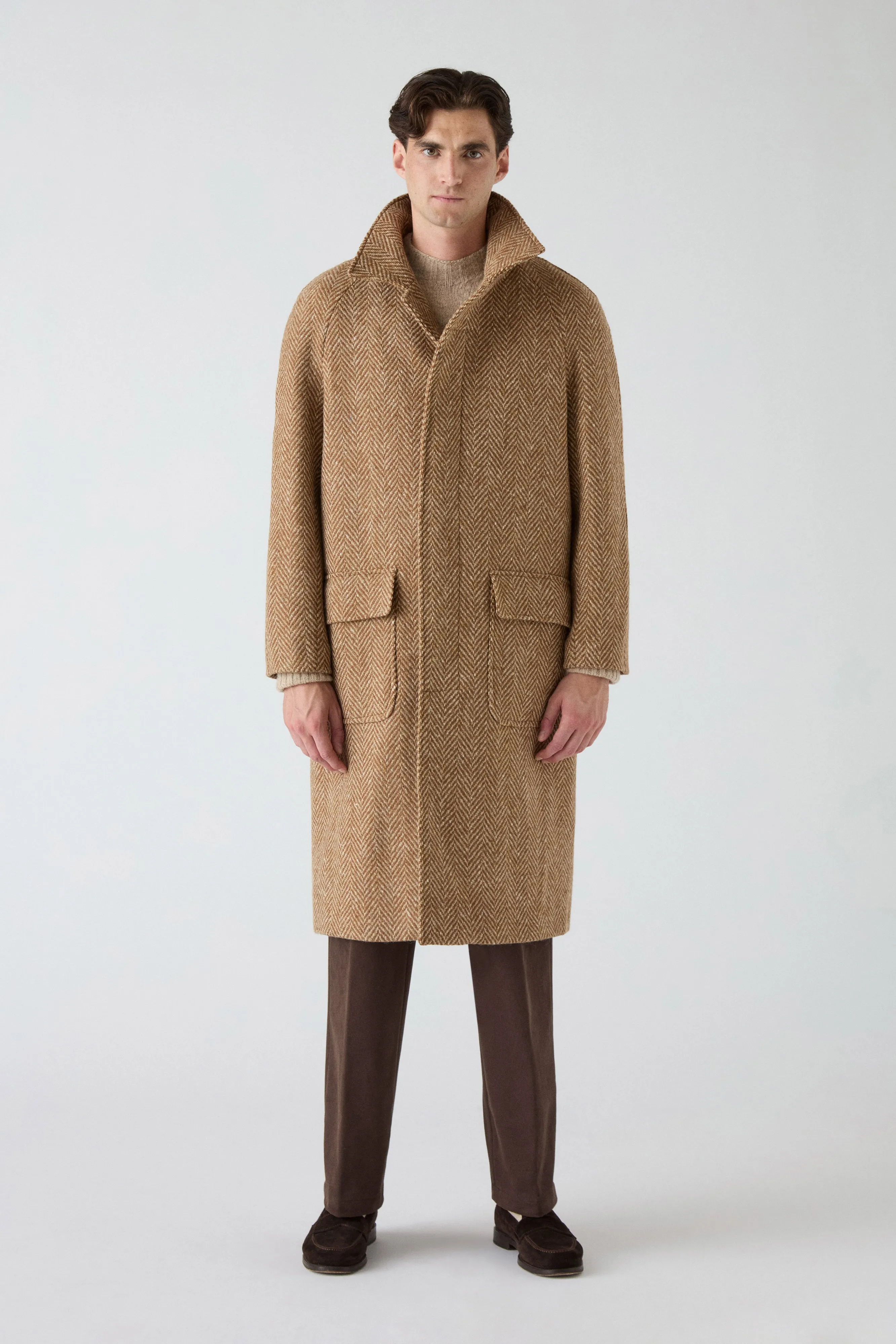 QuiltedPattern Nelson Tweed Raglan Coat - Cream/Camel