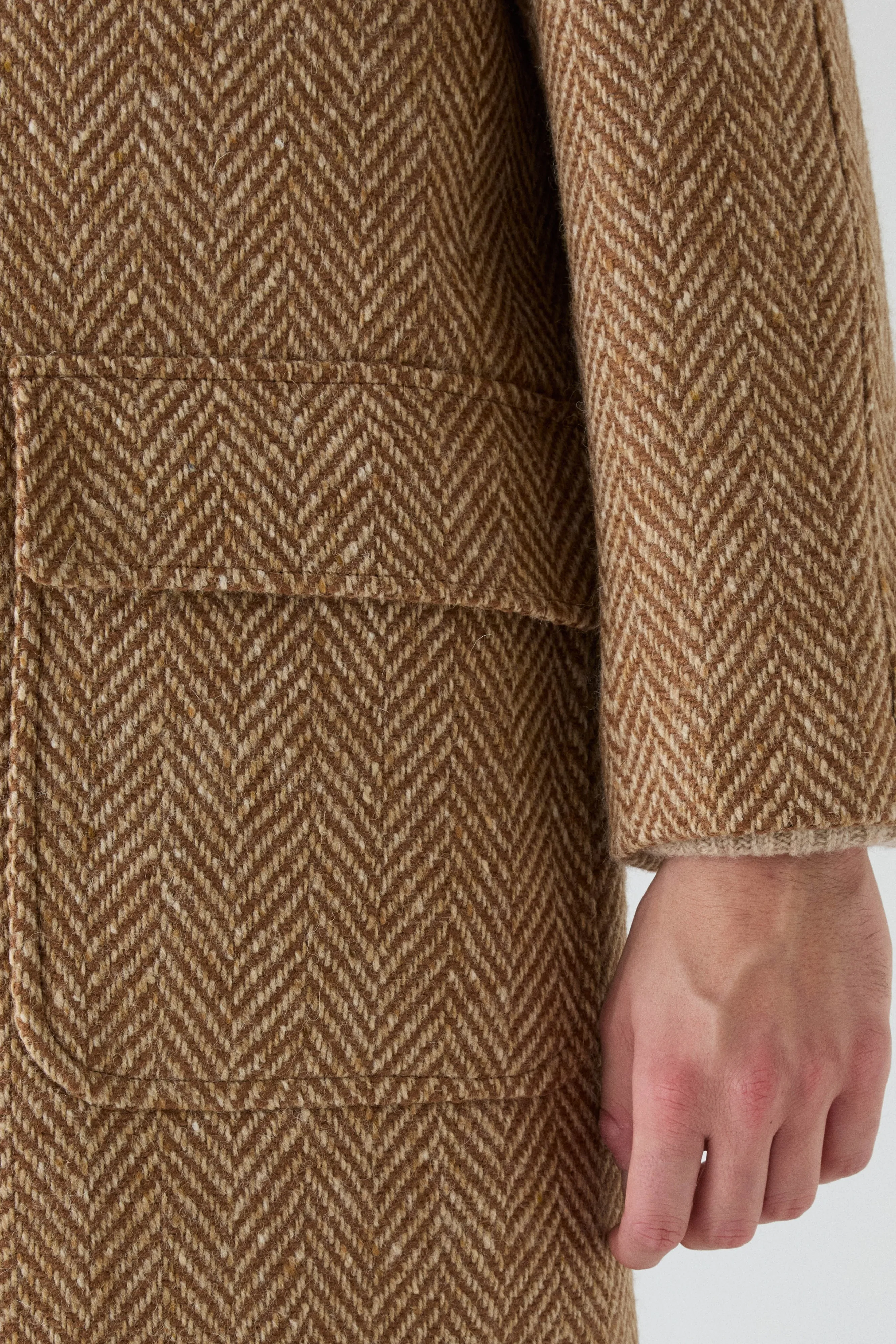 DualLayer Weave Neutral Style Nelson Tweed Raglan Coat - Cream/Camel