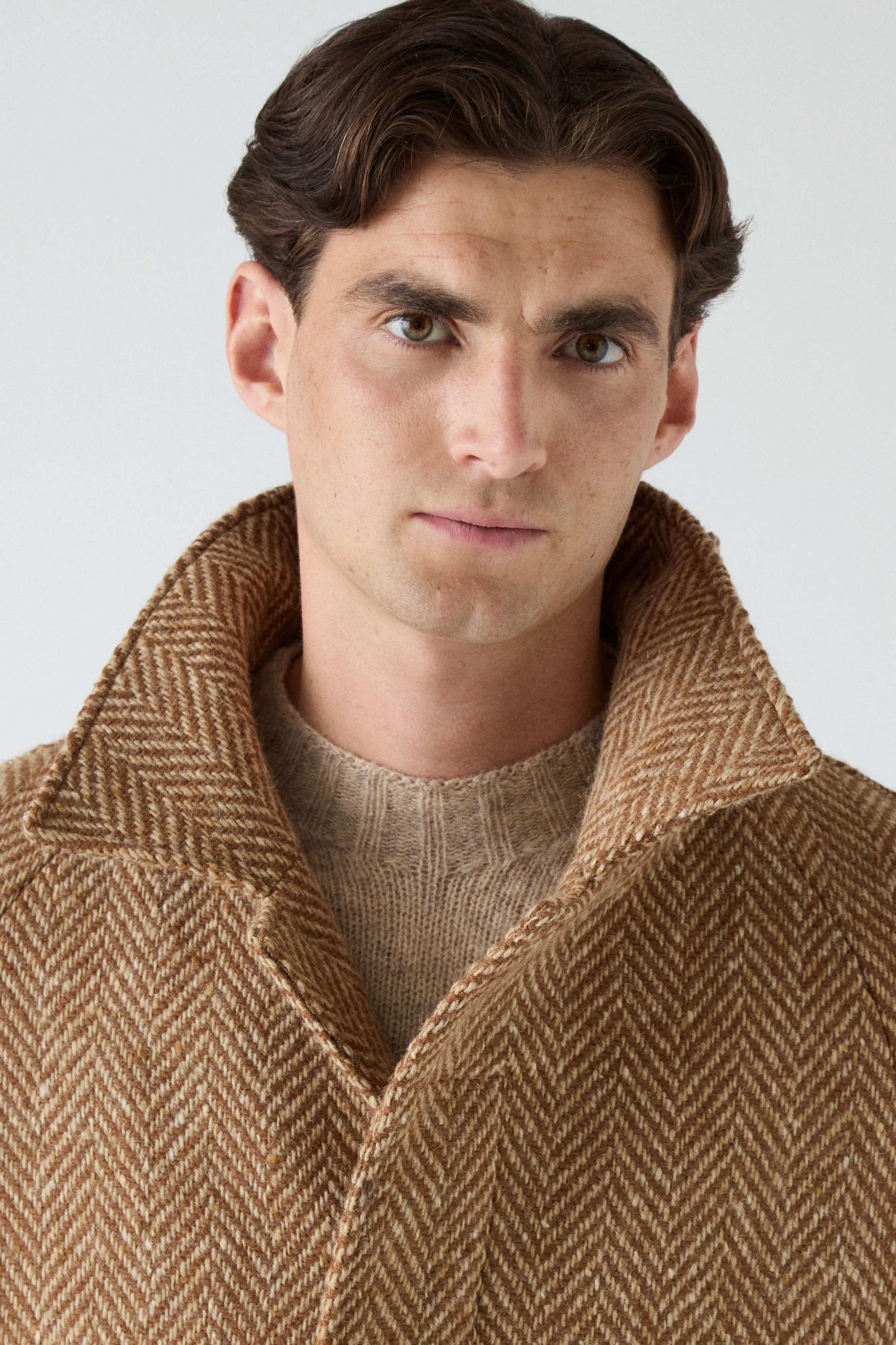 Reinforced Elbow Padding Lightweight Feel Nelson Tweed Raglan Coat - Cream/Camel