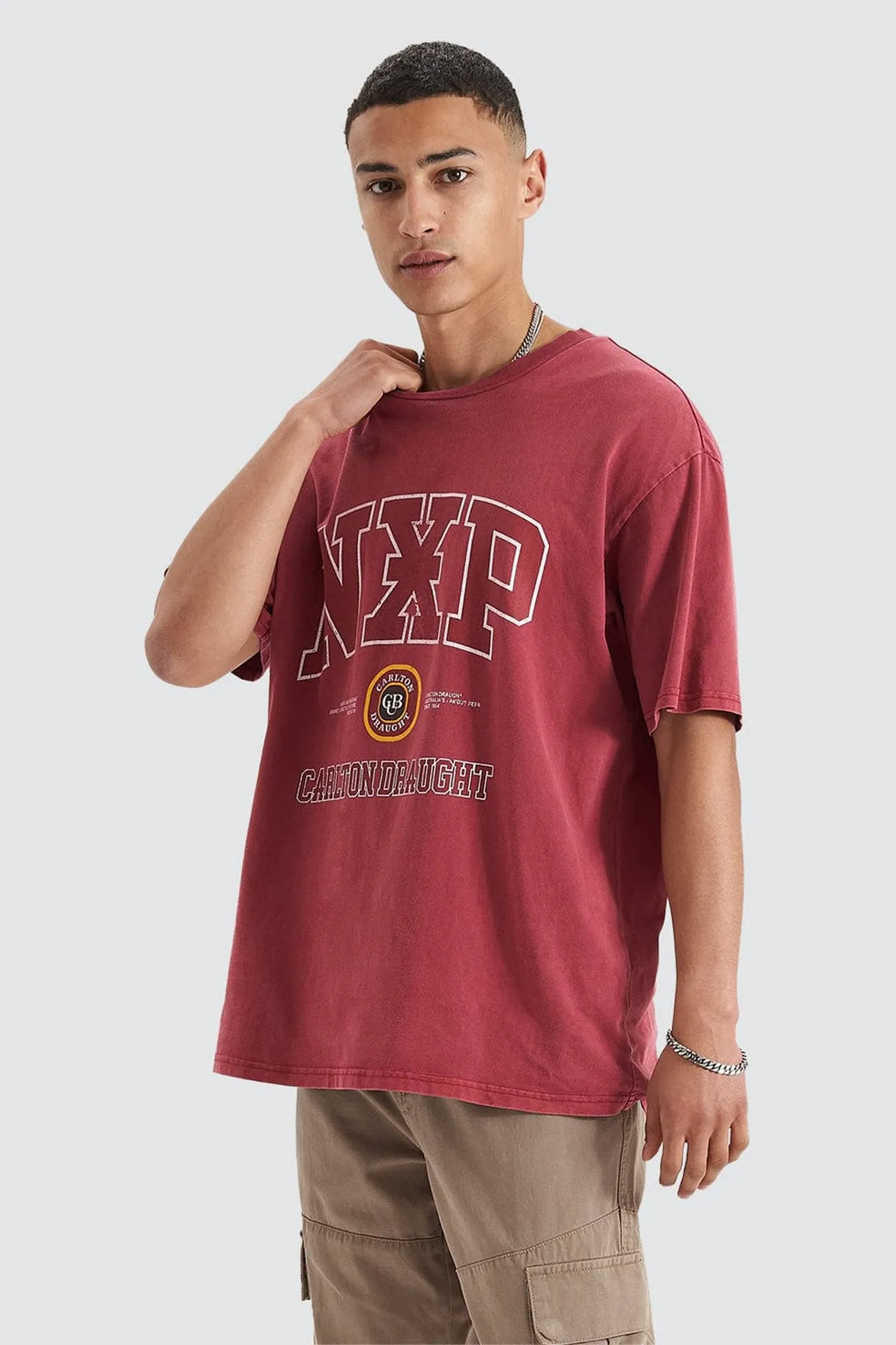 Agnus Relaxed Box Fit Tee Pigment Maroon Soft Touch Fabric