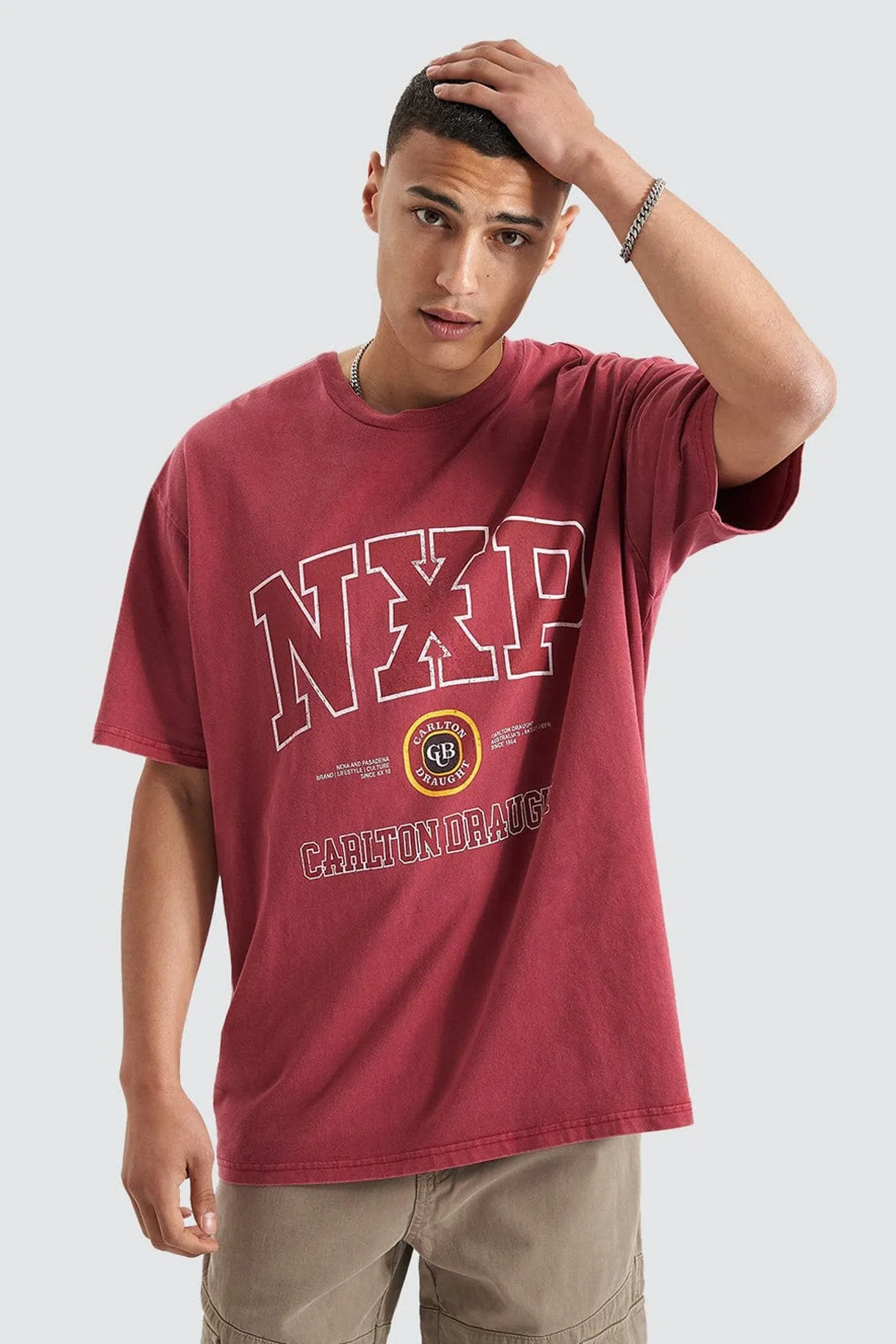 Agnus Relaxed Box Fit Tee Pigment Maroon Casual Sweater Stretch Fit