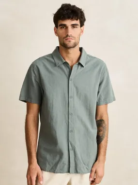 Layered Placket Design Soft Wool RHYTHM LINEN SHORT-SLEEVE SHIRT - SILVER PINE