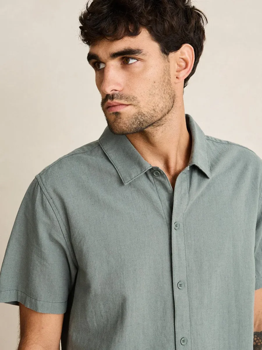 Breathable Construction RHYTHM LINEN SHORT-SLEEVE SHIRT - SILVER PINE