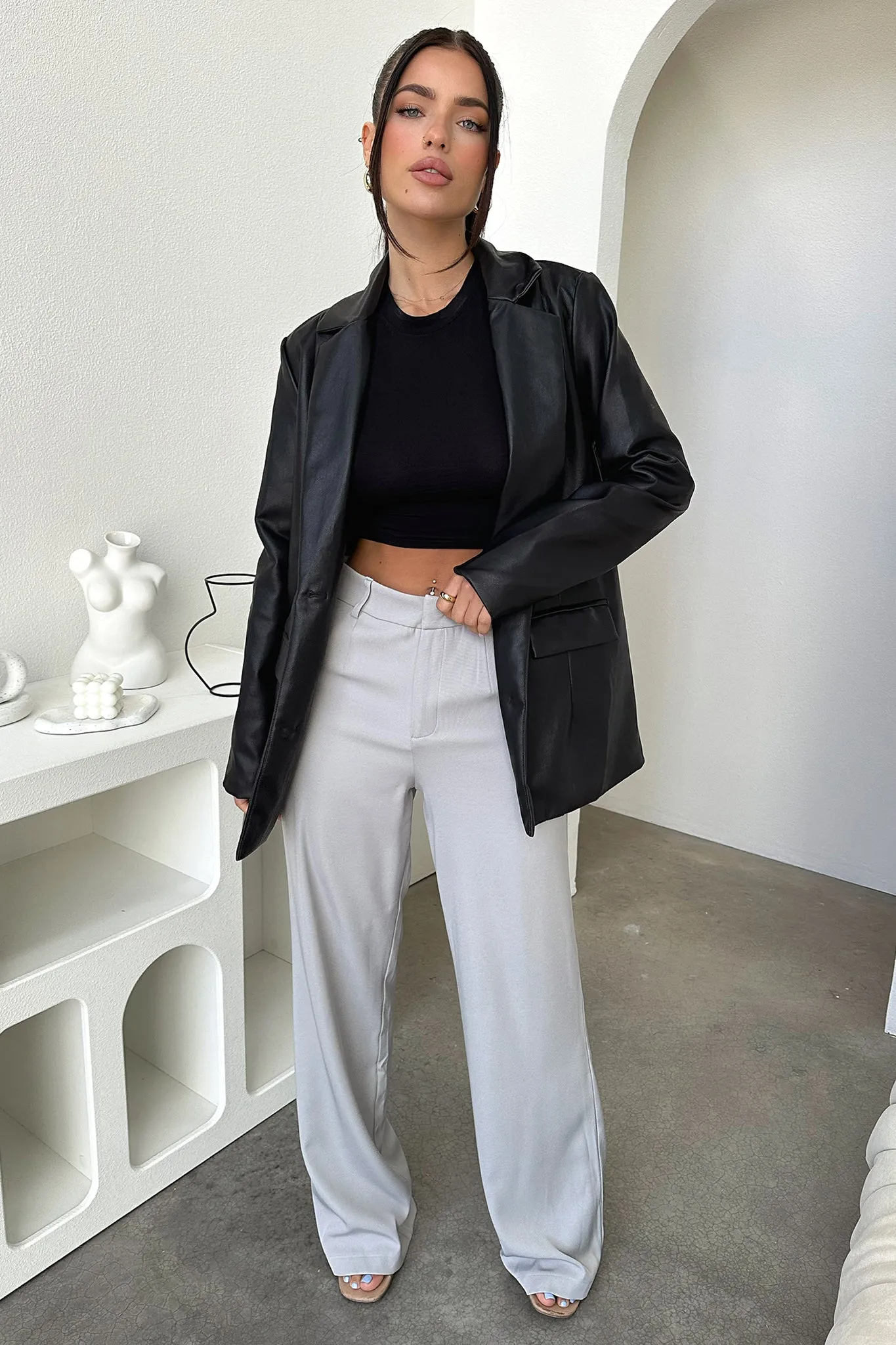 Alaric High Rise Pants - Grey Comfy Wearable Slim Profile