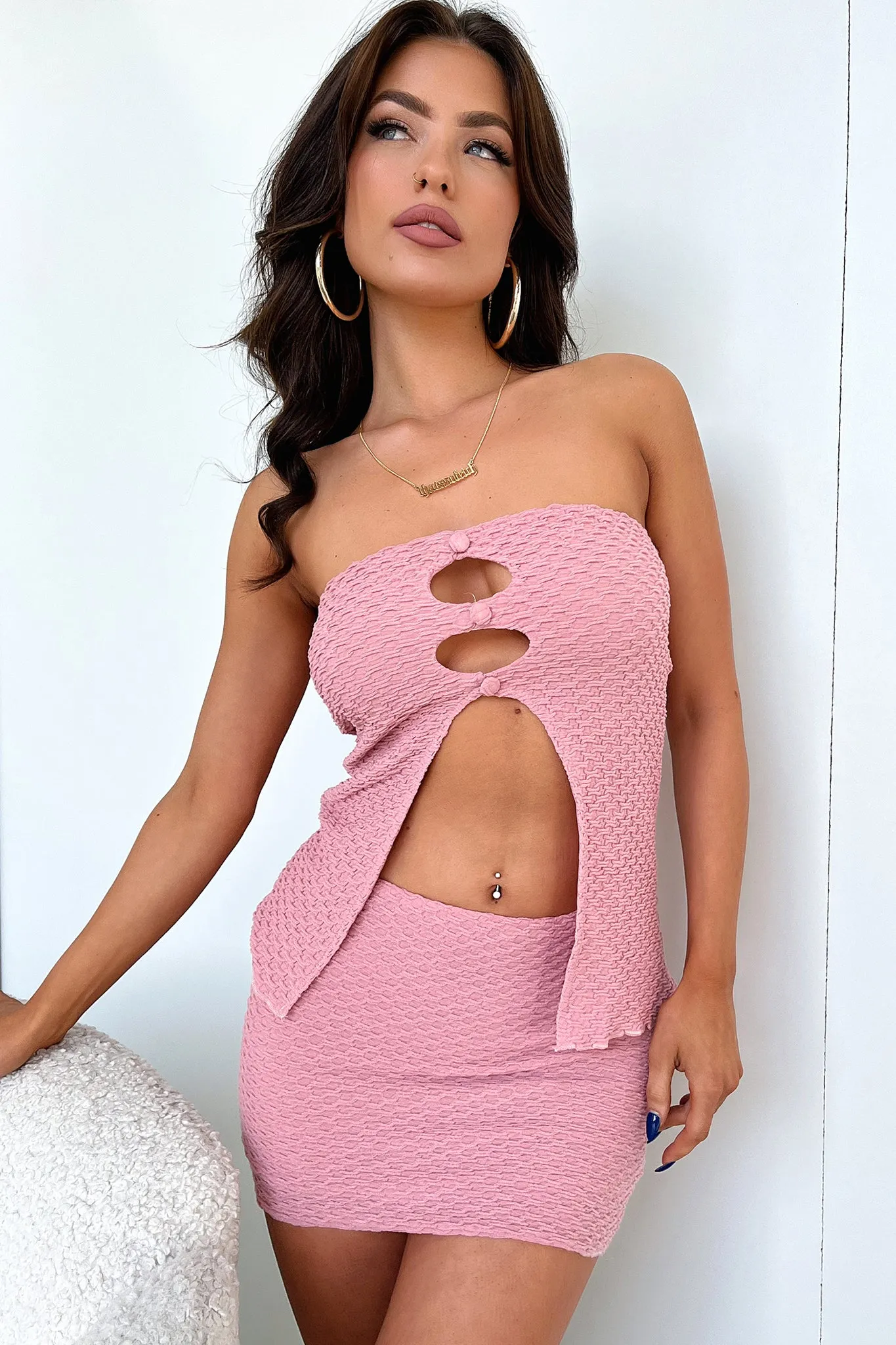 Aleah Mini Skirt - Pink Tonal Look Date night