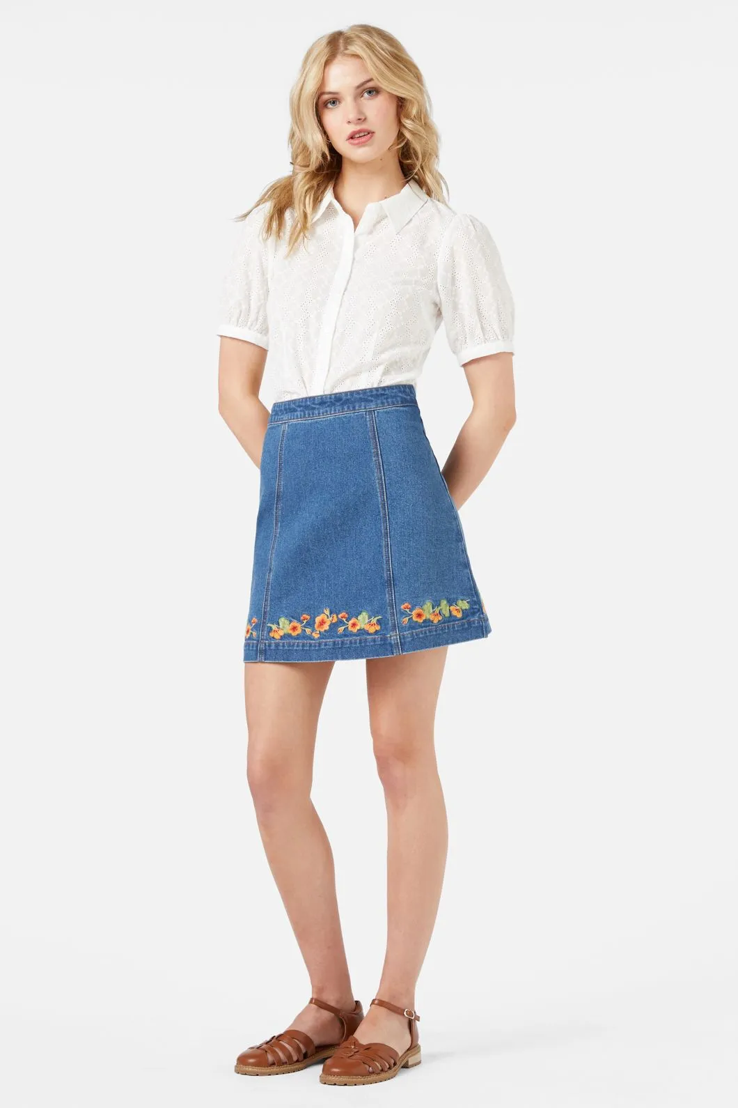 Water Repellent Slim Comfort Emb Nasturtium Mini Skirt