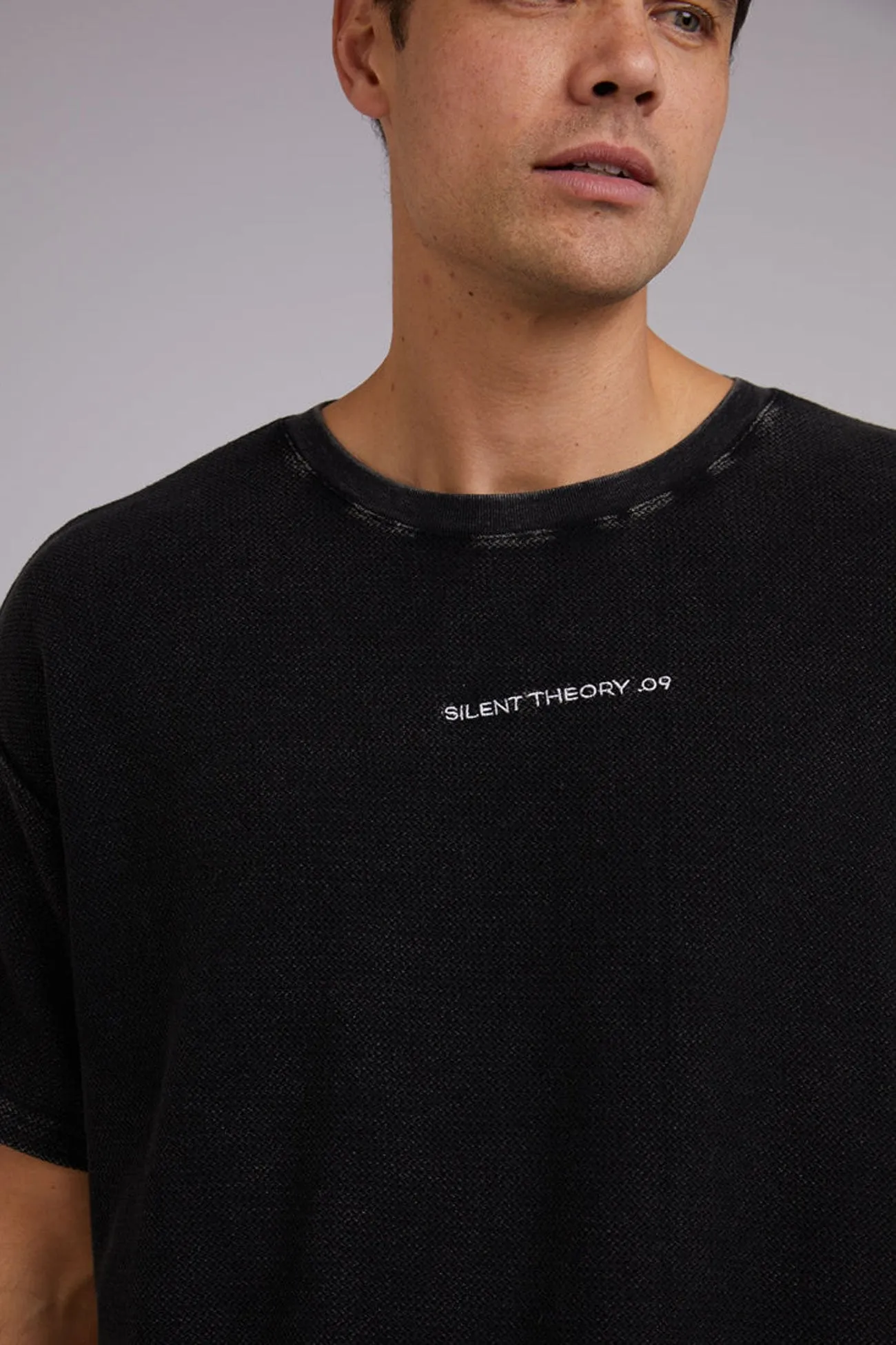 All Day Logo Tee Washed Black Drop Shoulder Cut EcoFriendly Dye Process