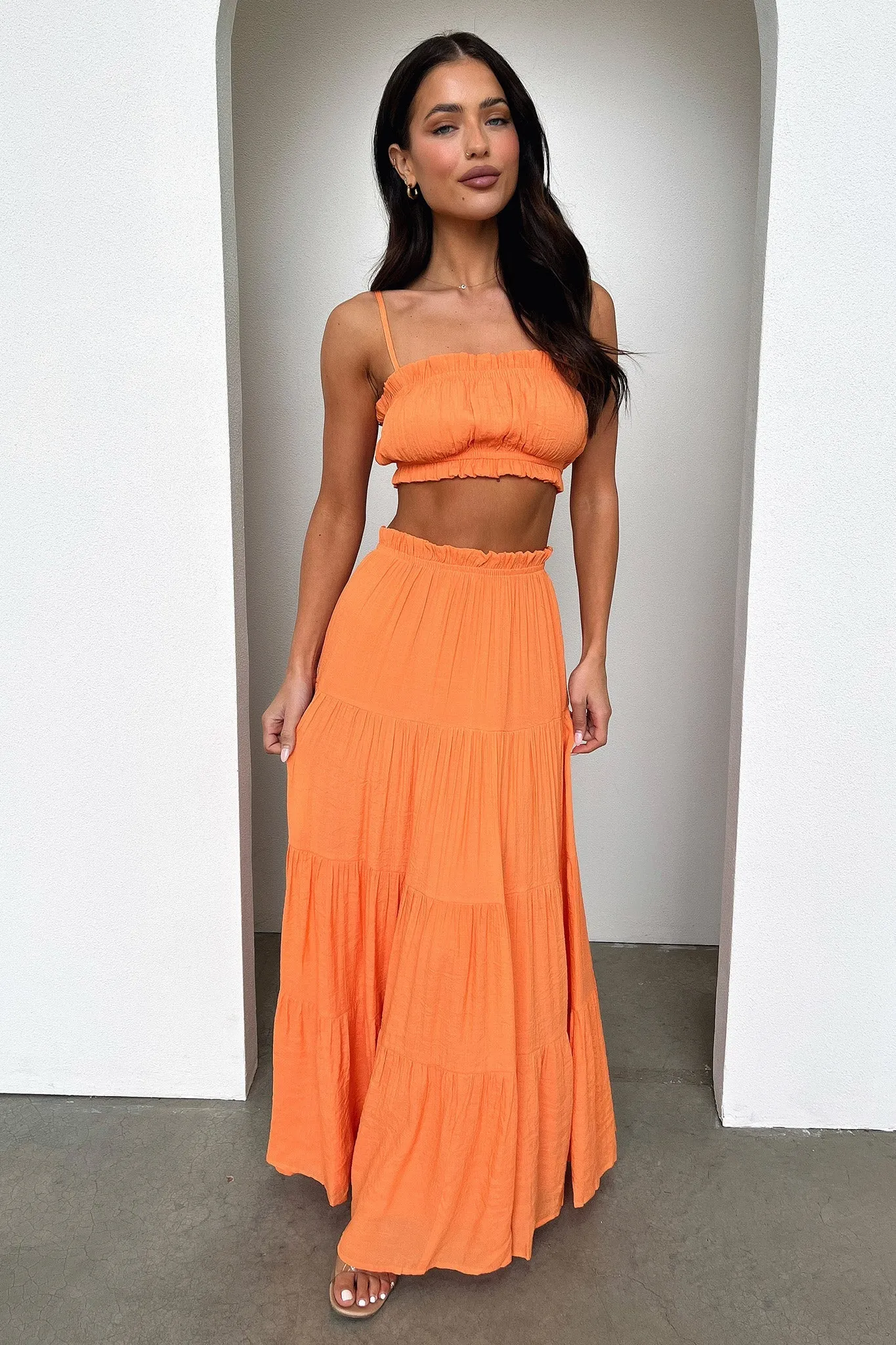 Luxury Trim Selina Tiered Maxi Skirt - Orange