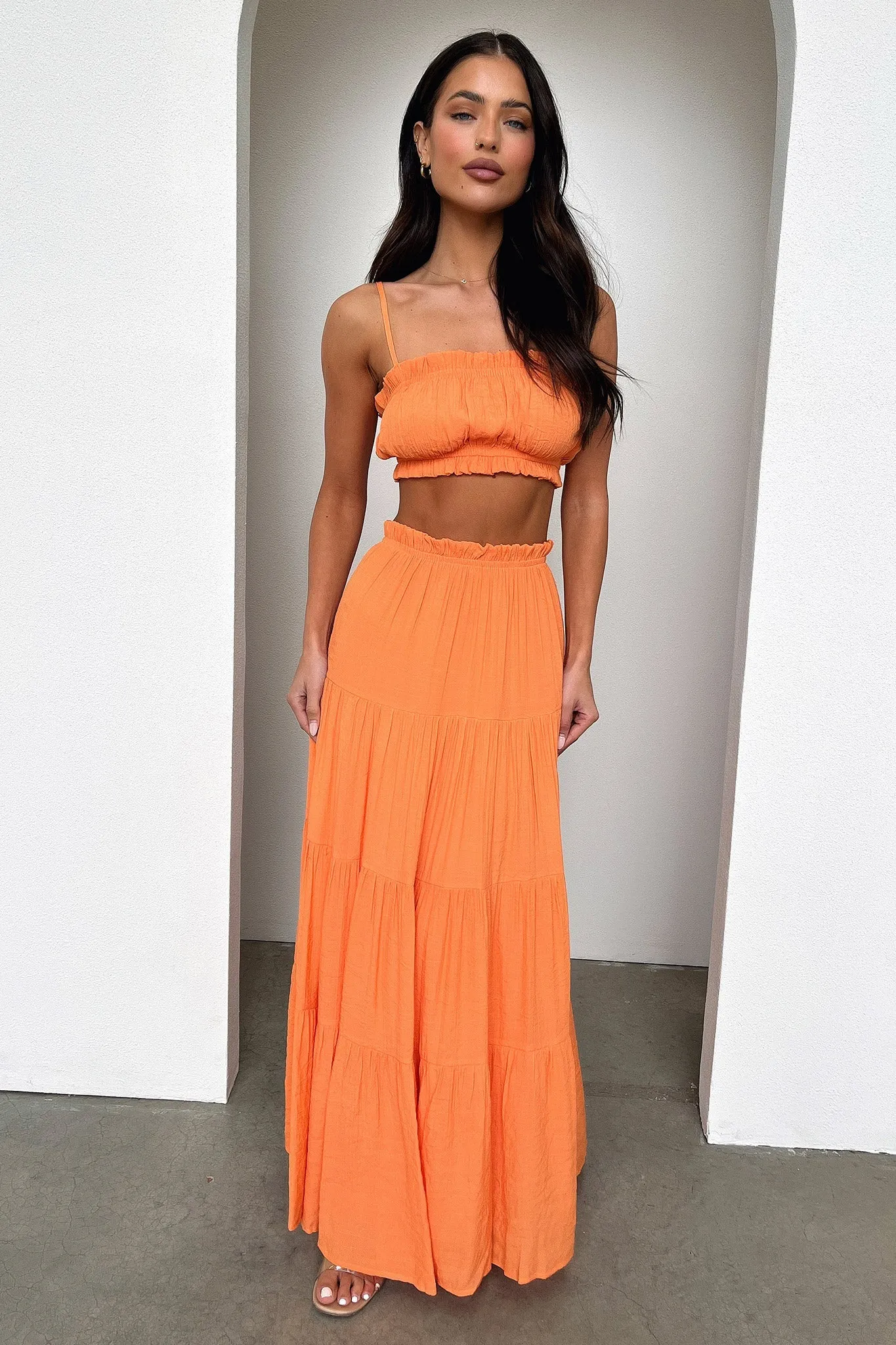 Selina Tiered Maxi Skirt - Orange Urban Pulse All Season