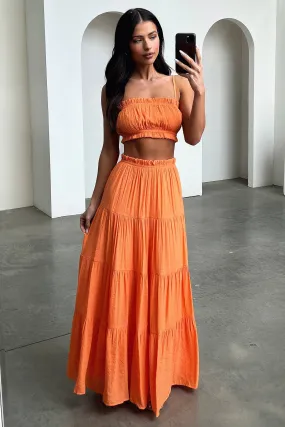 Airy Look Selina Tiered Maxi Skirt - Orange