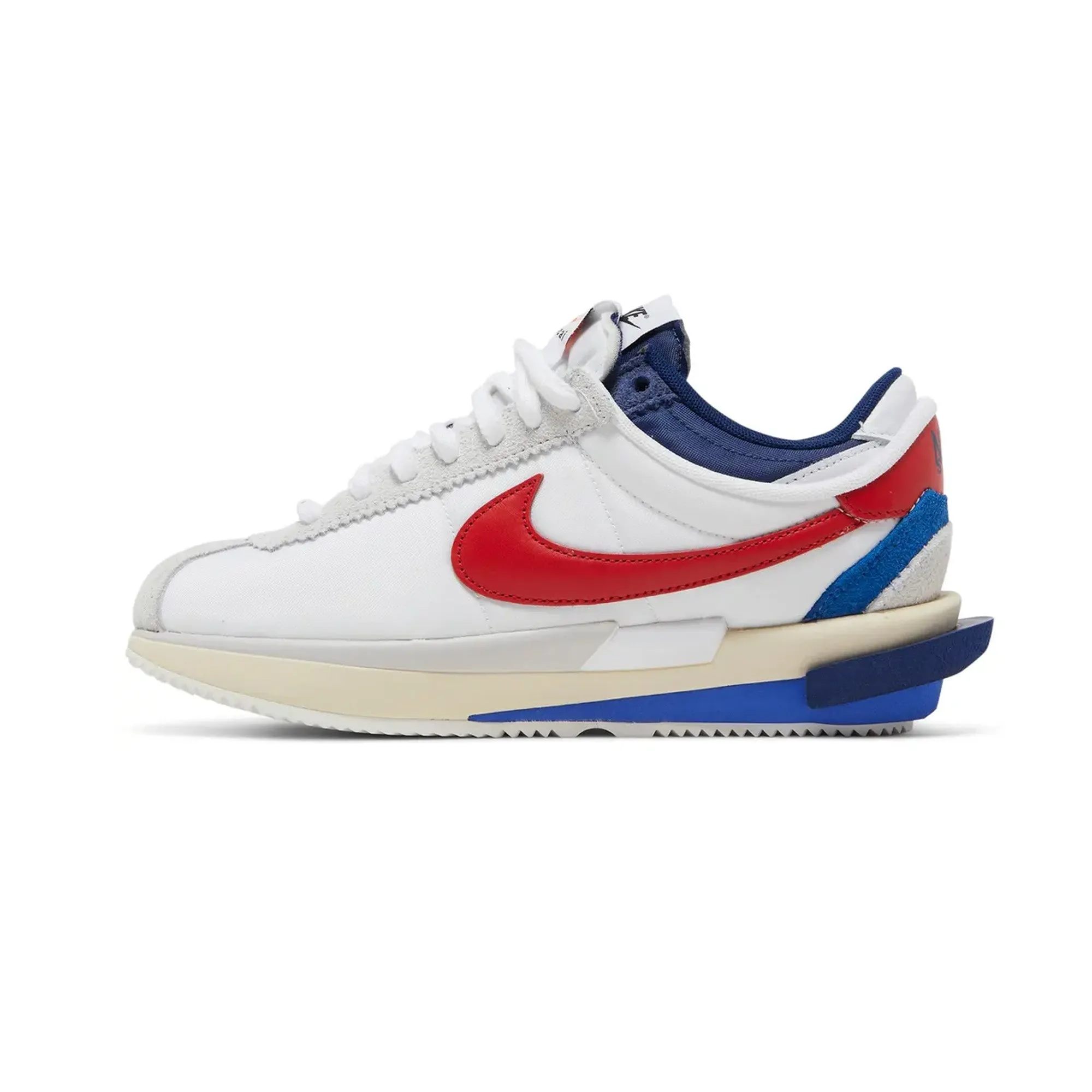 Nike Zoom Cortez SP x Sacai 'White University Red Blue' (2022) Slip Form Snug Heel Lock