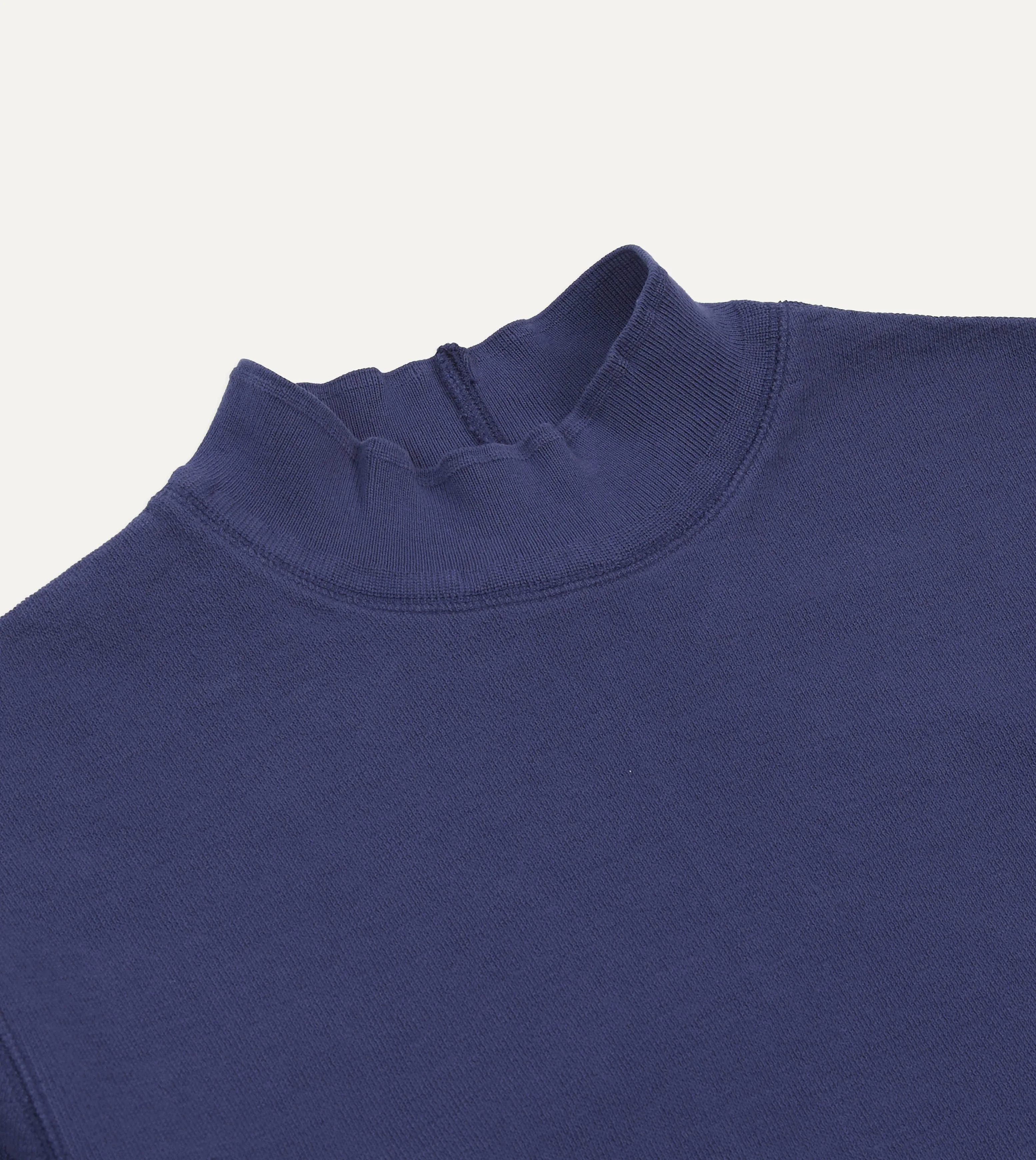 Navy Cotton Long-Sleeve Mock Neck Hiking T-Shirt Smart Casual Basic Wardrobe Piece