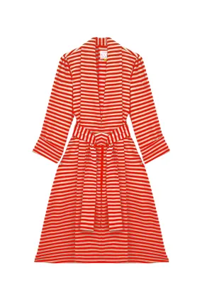 Insulated Lining Heat Reflective Tech Belted Swing Coat - Taupe & Red Stripe Knit