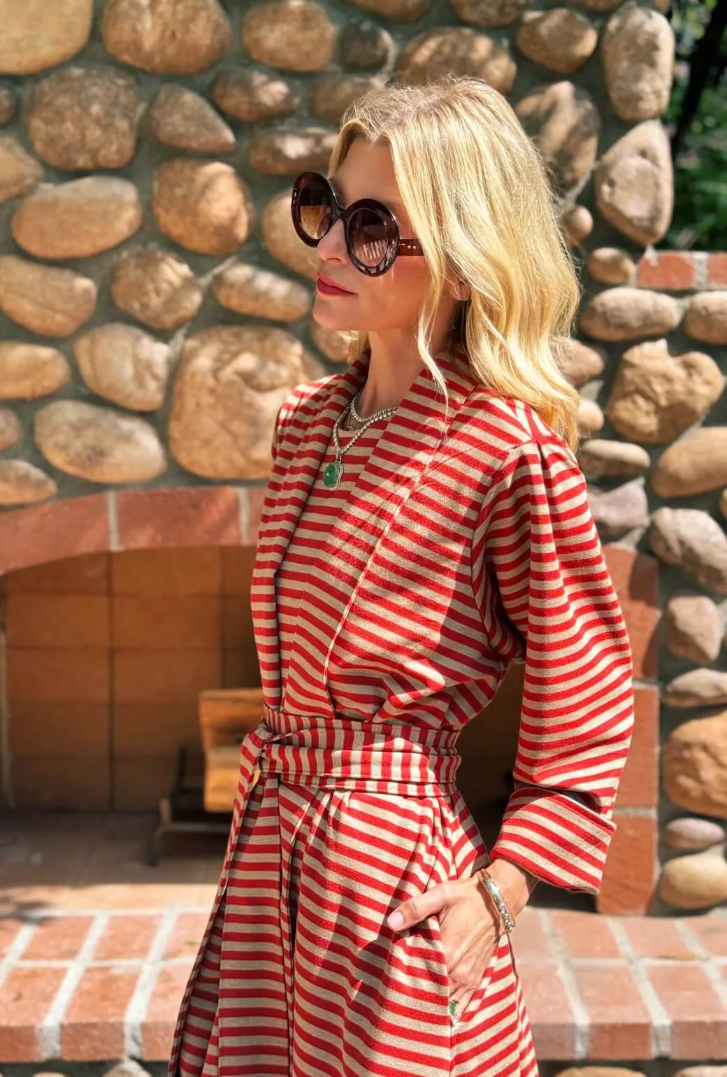 Fit For Travel Travel Must Belted Swing Coat - Taupe & Red Stripe Knit