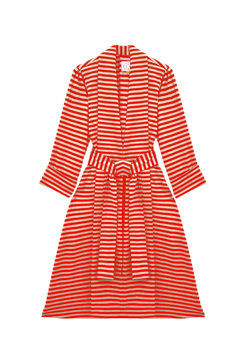 Insulated Lining Heat Reflective Tech Belted Swing Coat - Taupe & Red Stripe Knit