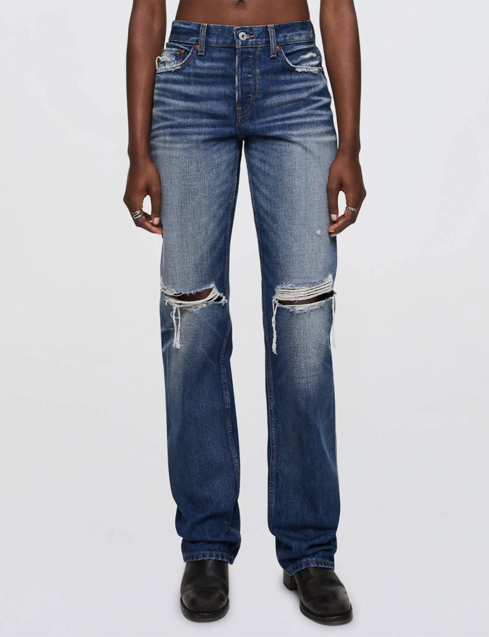 Neutral design Base Fit Piece Easy Straight Leg, Indigo Grind Destroy