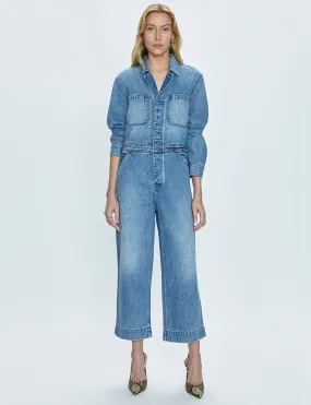Stretch Fit Denim Vibrant Trendy Leo Relaxed Jumpsuit, Brunswick