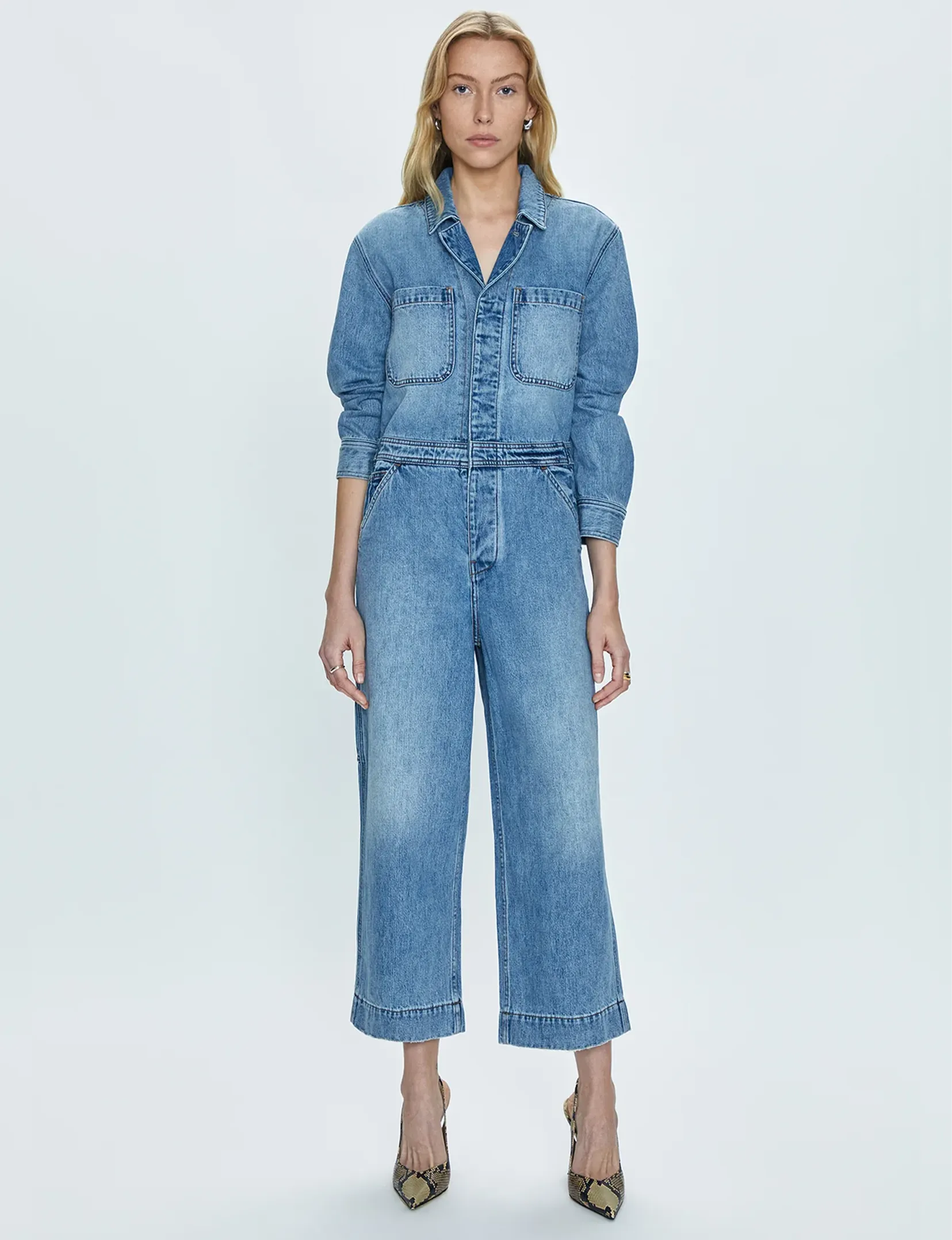 Stretch Fit Denim Vibrant Trendy Leo Relaxed Jumpsuit, Brunswick