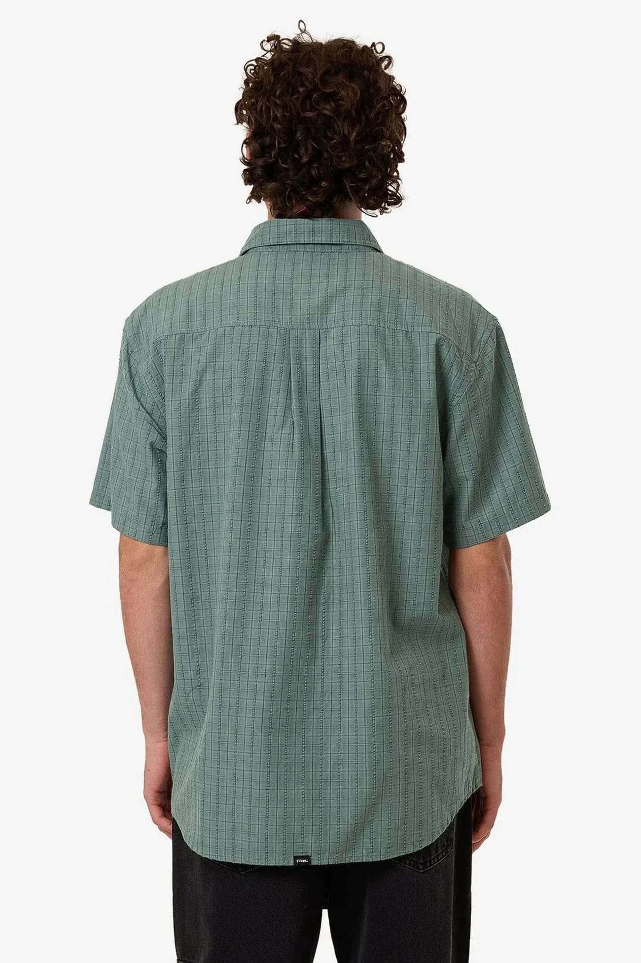 Ambient Connections Short Sleeve Shirt Chinois Green Double Layered Hem AntiStaticFinish