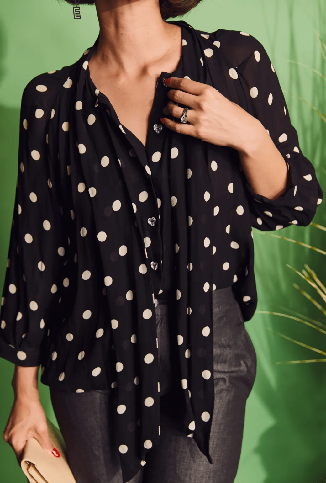 Big Bow Blouse - Polkadots Flexible Ribbing